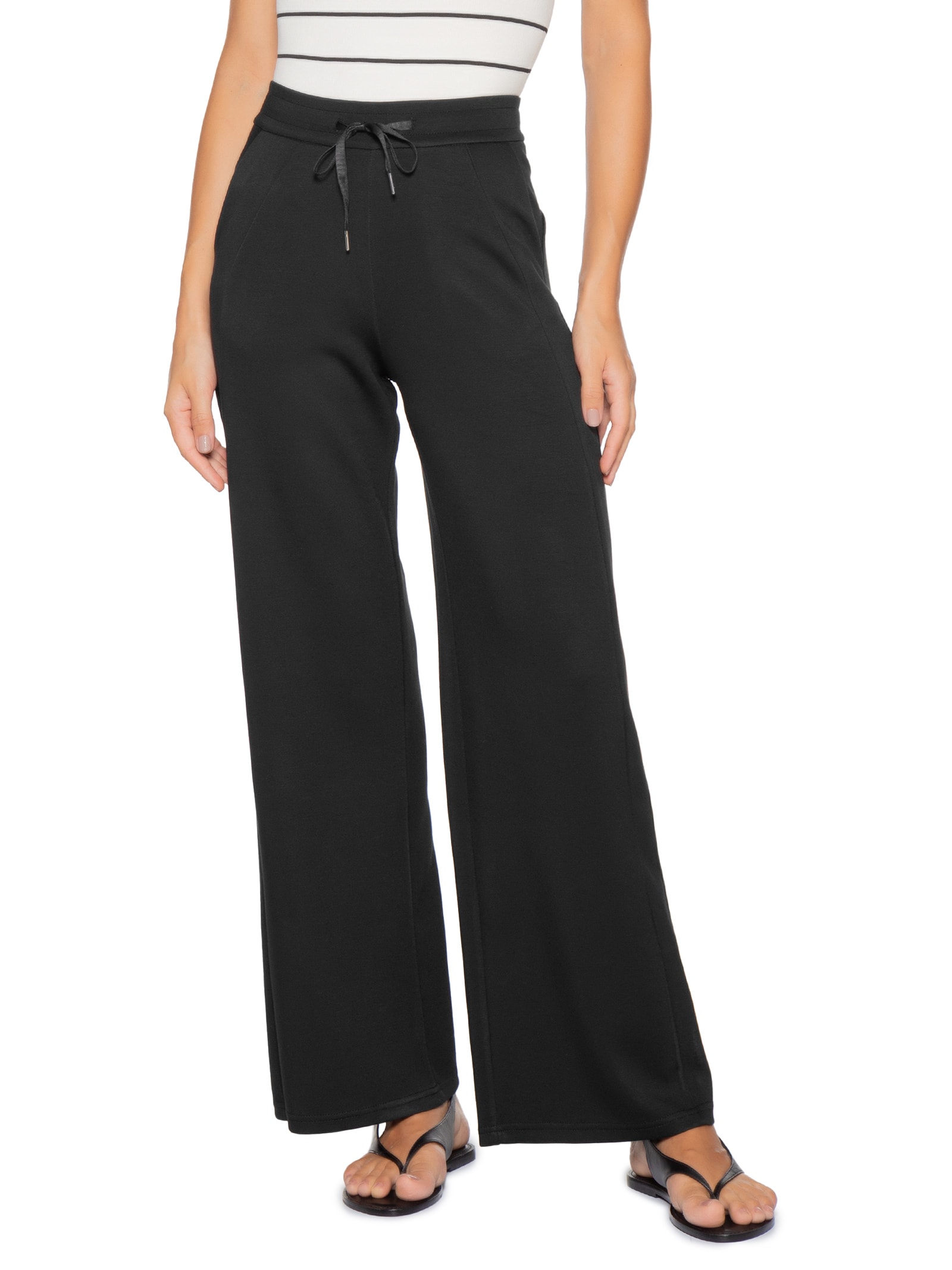Calça Feminina Moletom Pantalona Preto Basiq