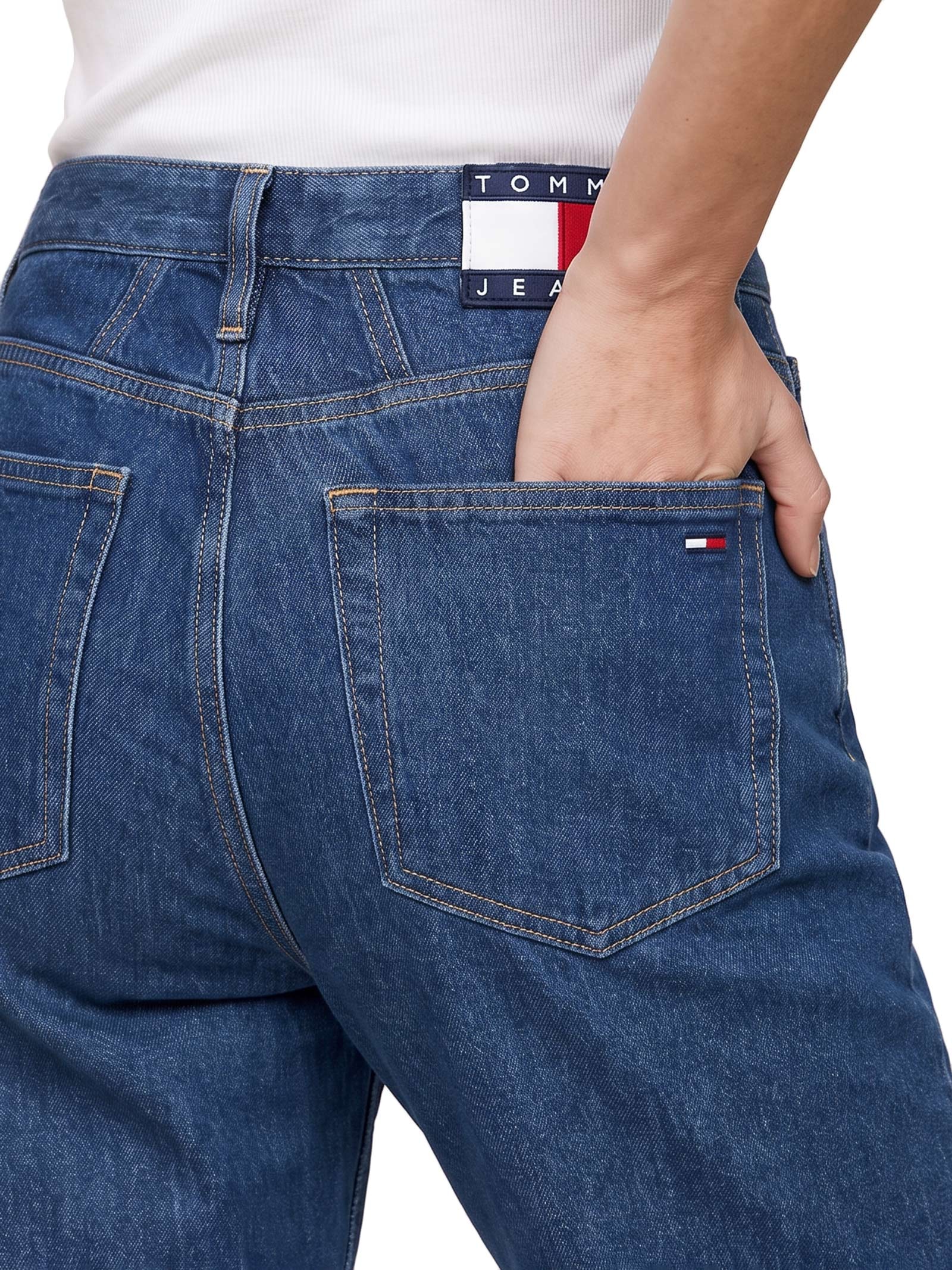 Calça Feminina Mom Jeans Uh Tpr Tab Azul Tommy Jeans