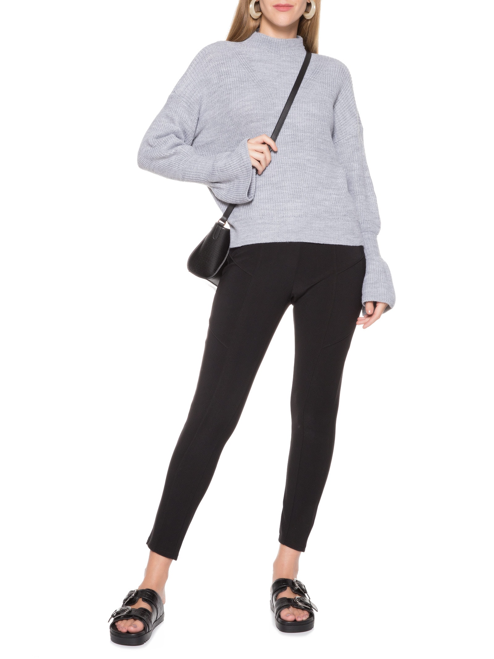 Calça Feminina Montaria Malha Creponada Preto Basiq