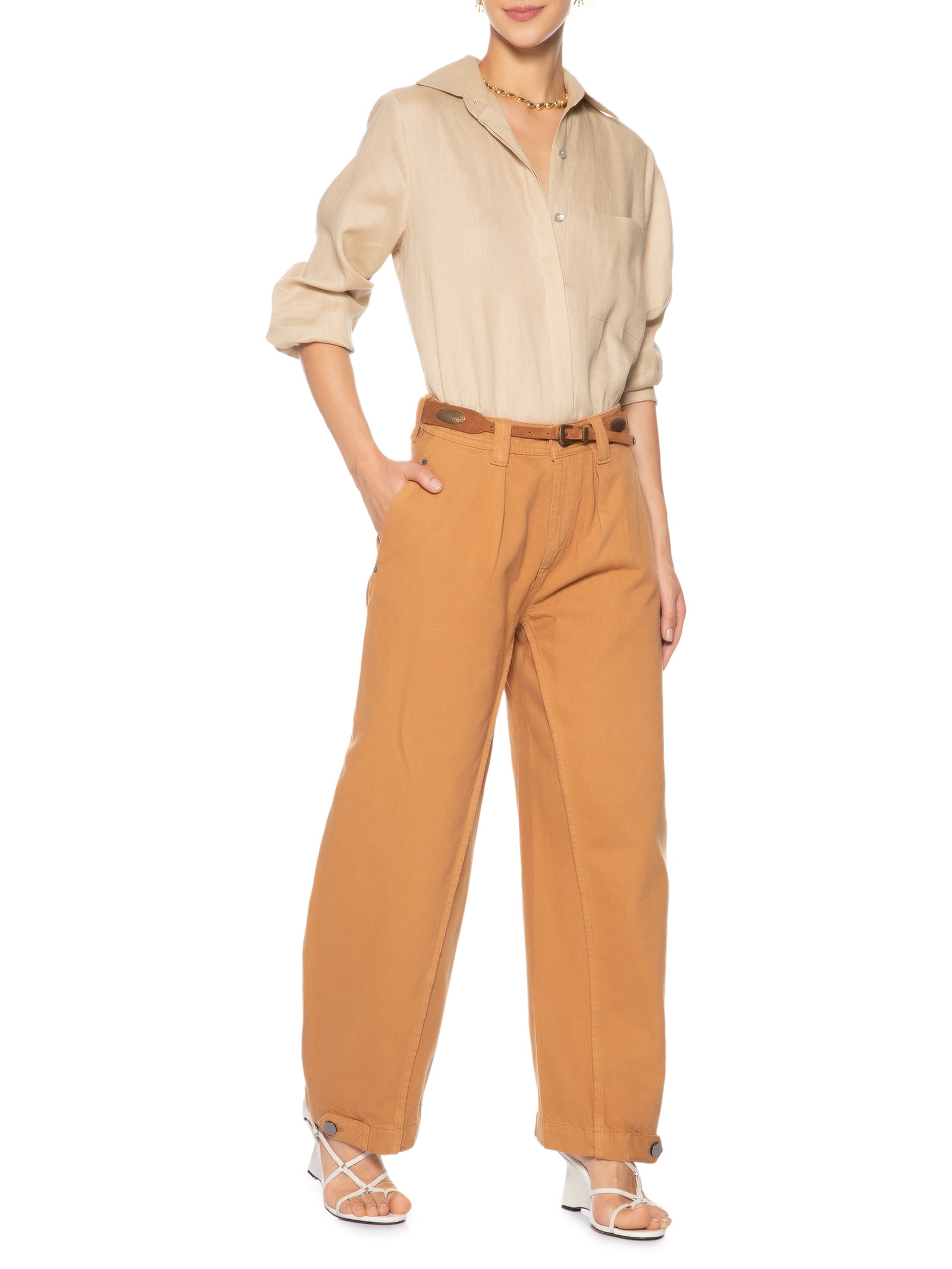 Calça Feminina Nervura Frente Barrel Marrom Animale