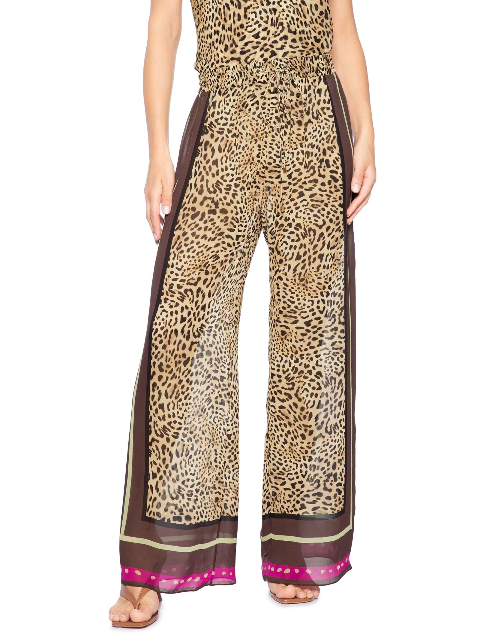 Calça Feminina Onça Lenço Barrado Resort Marrom Animale Resort