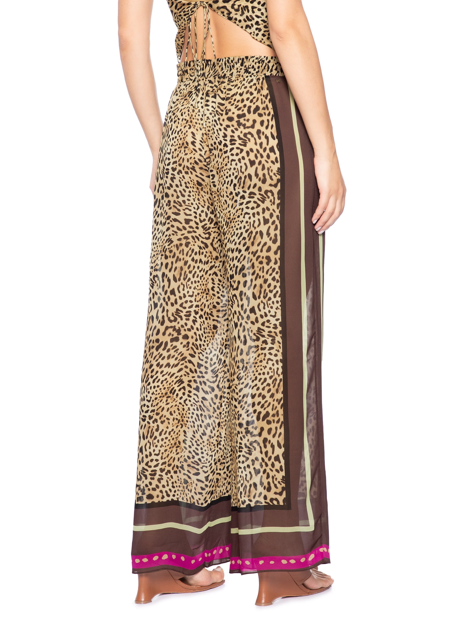 Calça Feminina Onça Lenço Barrado Resort Marrom Animale Resort