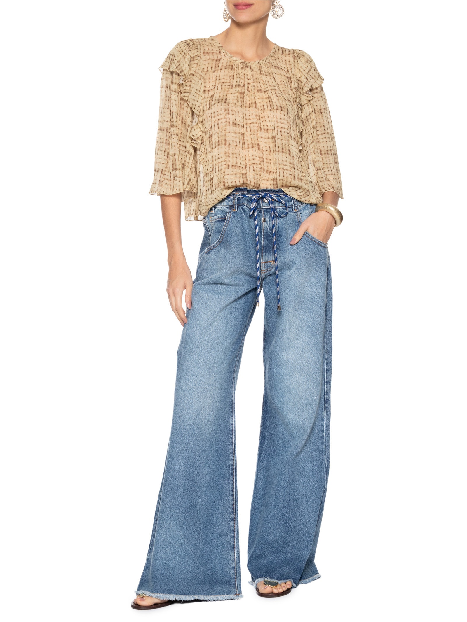 Calça Feminina Over Amarração Jeans Azul Animale