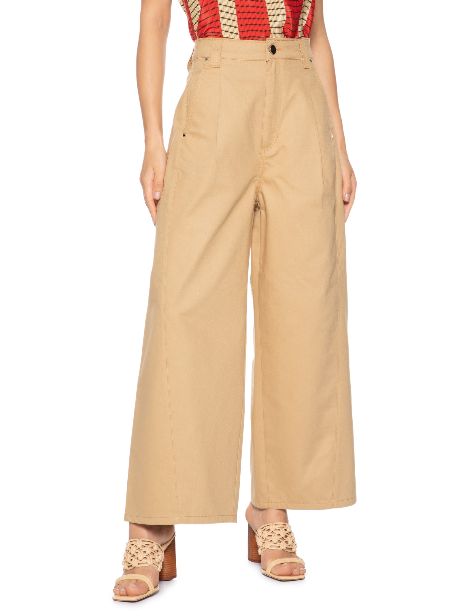 Calça Feminina Over Bolso Faca Safari Bege Animale
