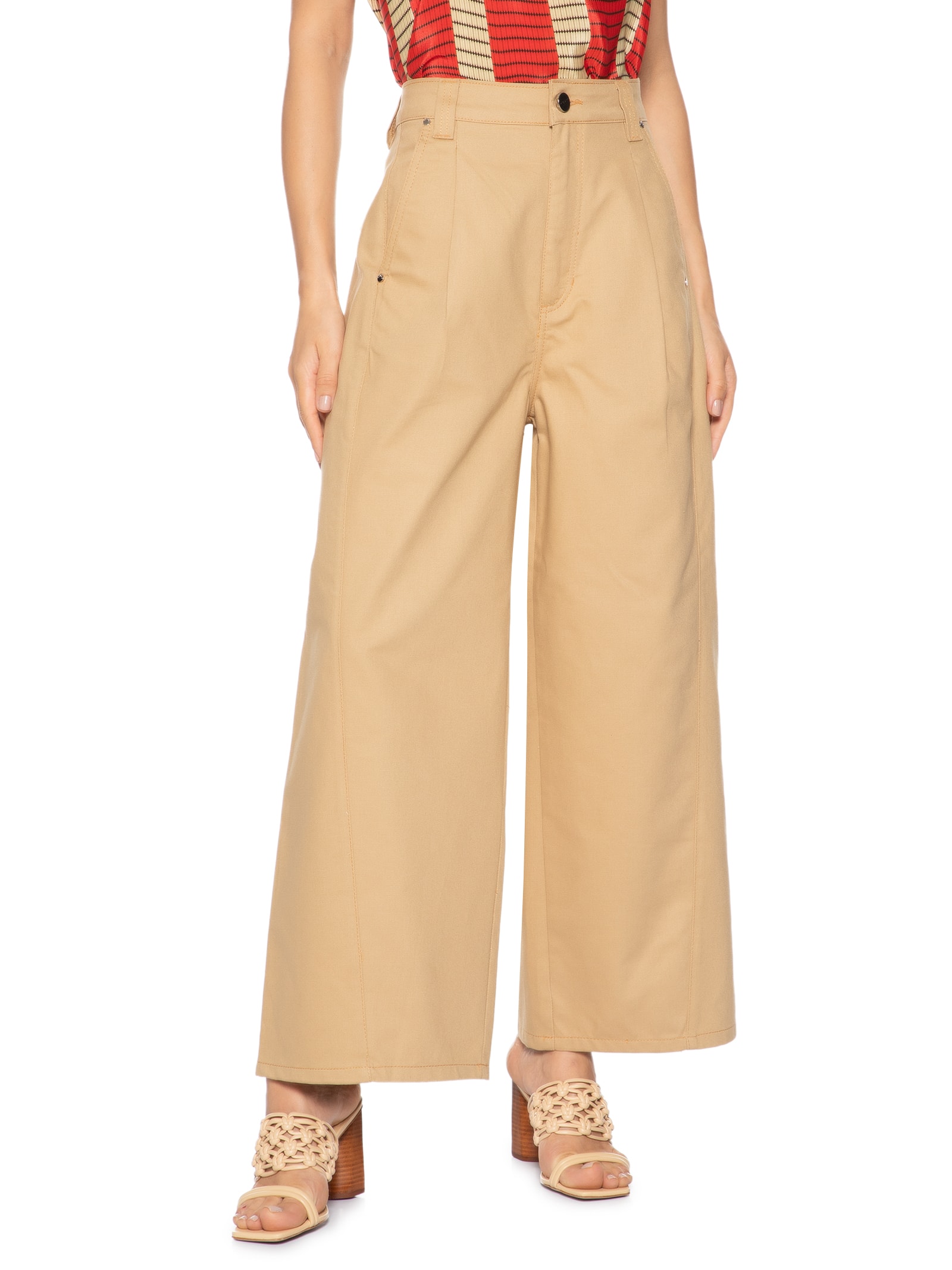 Calça Feminina Over Bolso Faca Safari Bege Animale