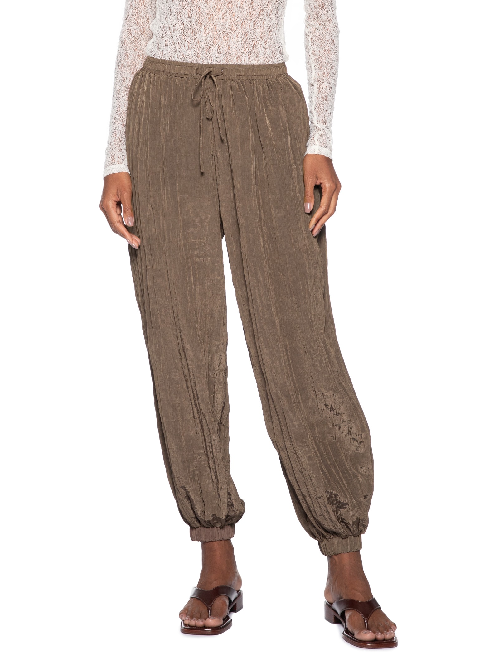 Calça Feminina Over Franzida Marrom Farm