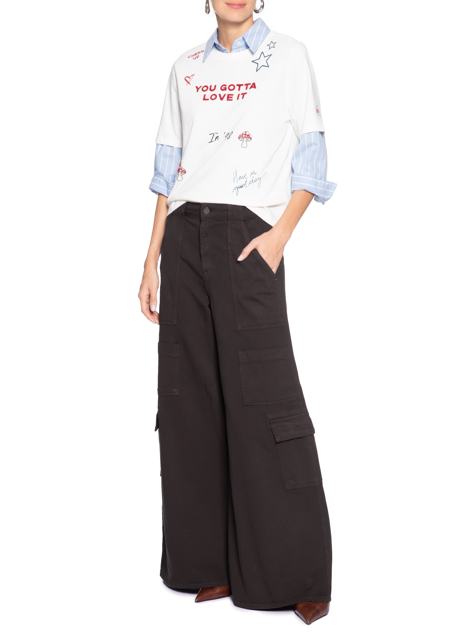 Calça Feminina Panta Cargo Adelia Sarja Marrom Le Lis