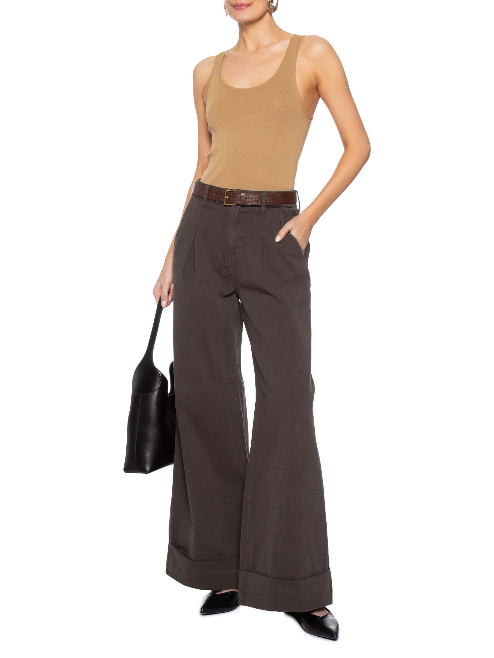 Calça Feminina Panta Wide Isabela Sarja I Marrom Le Lis