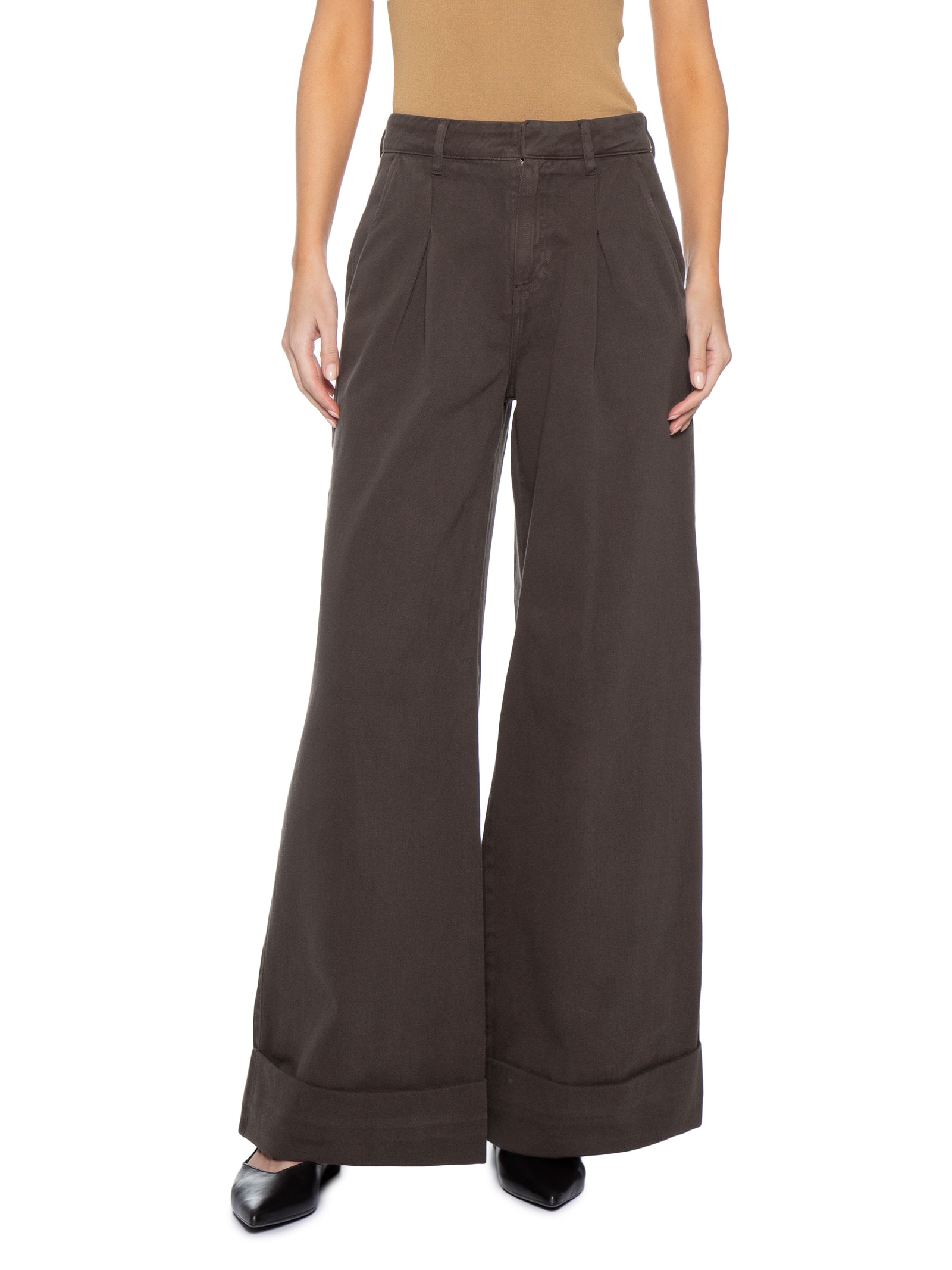 Calça Feminina Panta Wide Isabela Sarja I Marrom Le Lis