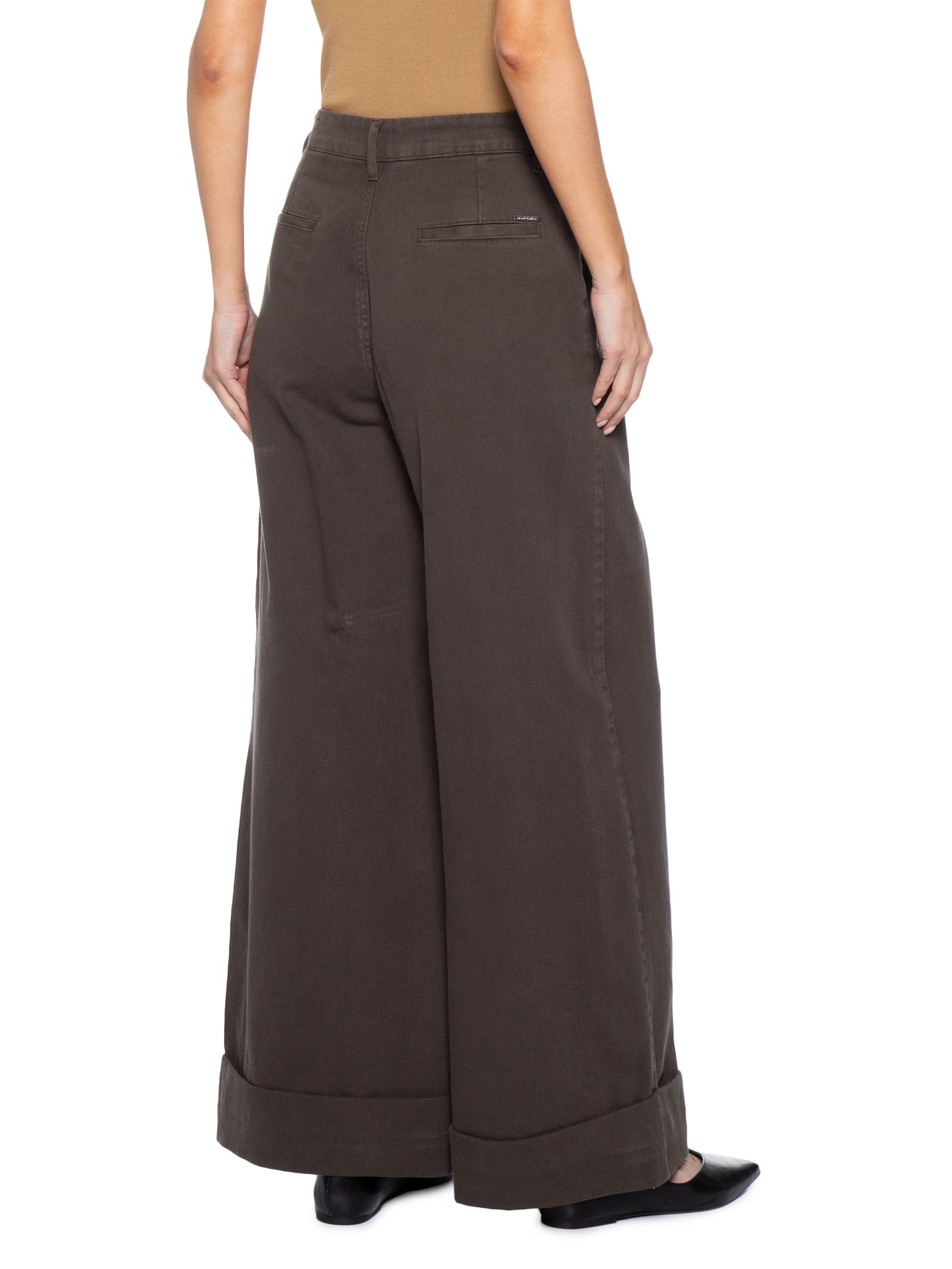 Calça Feminina Panta Wide Isabela Sarja I Marrom Le Lis