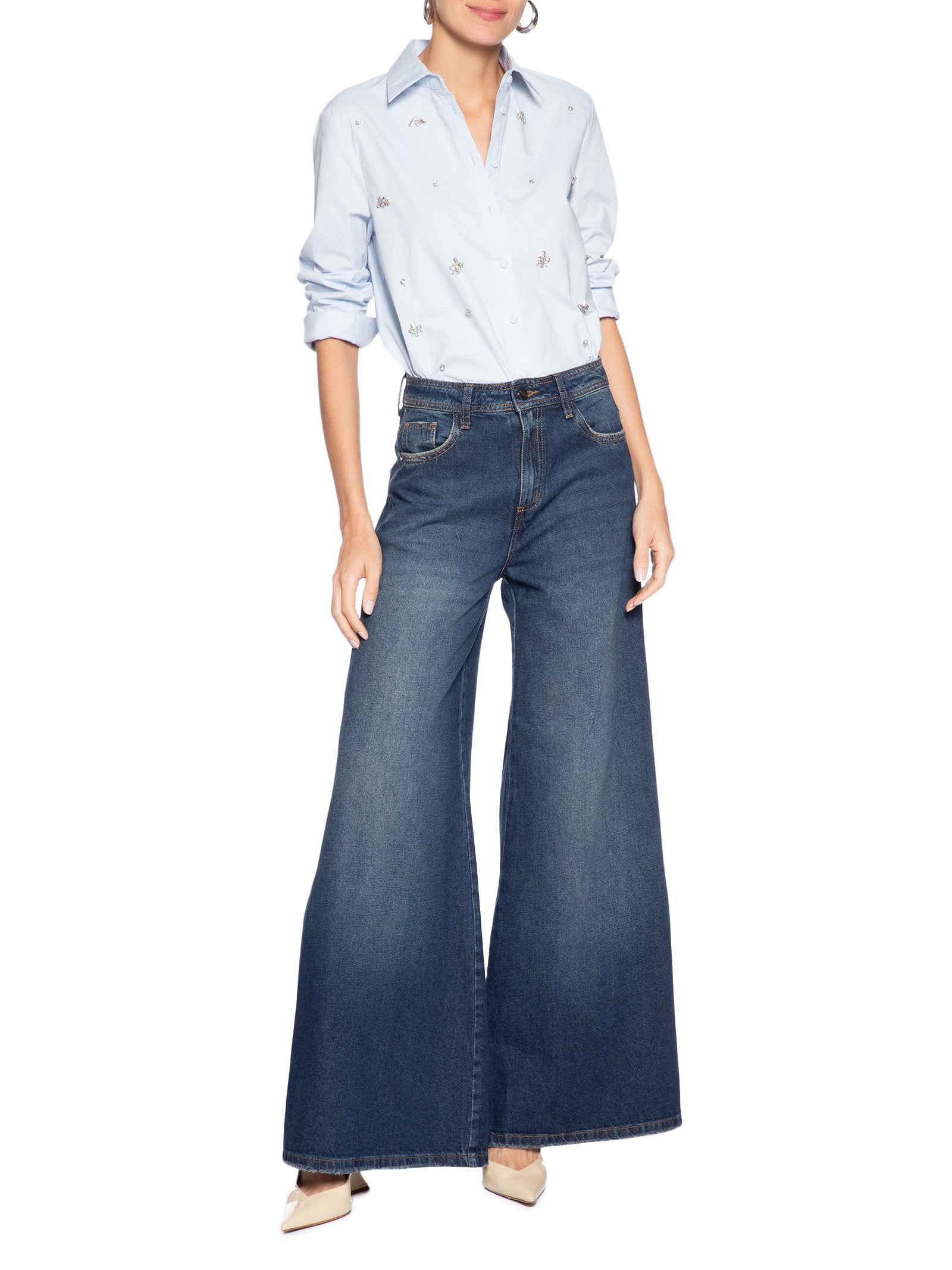 Calça Feminina Panta Wide Janice Azul Le Lis