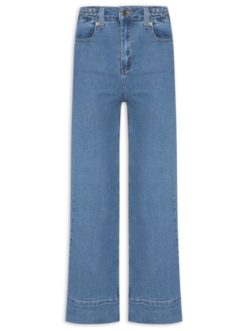 Calça Feminina Pantacourt Com Barra Larga – Azul