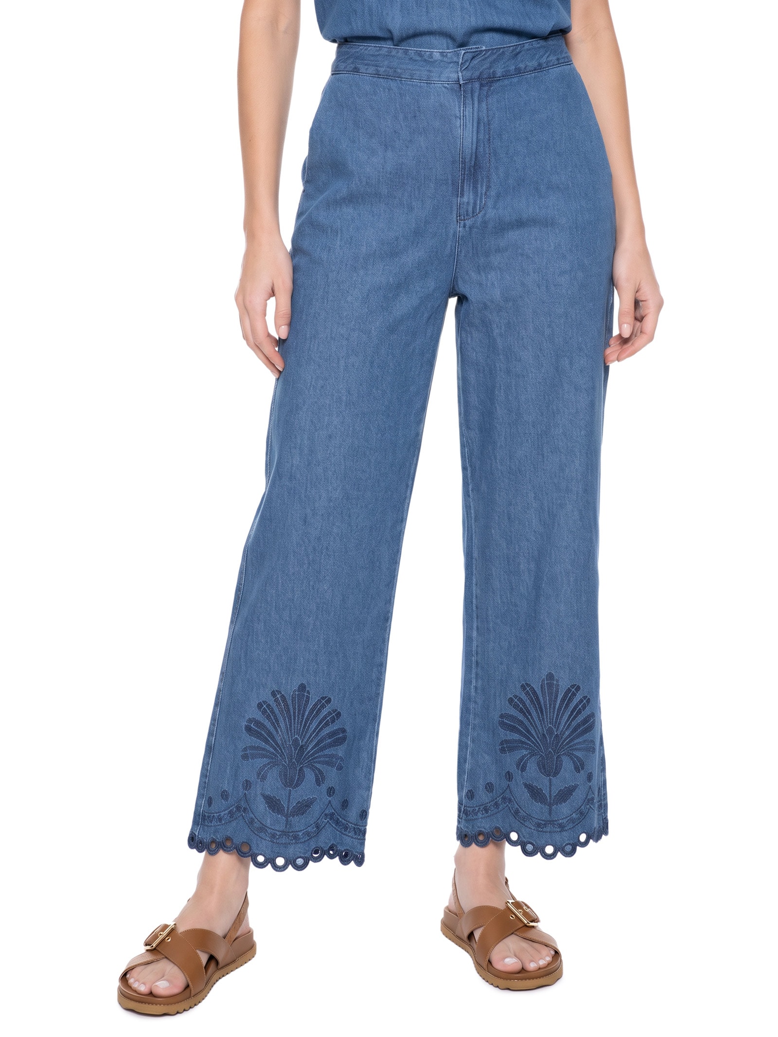 Calça Feminina Pantacourt Jeans Azul Lez A Lez