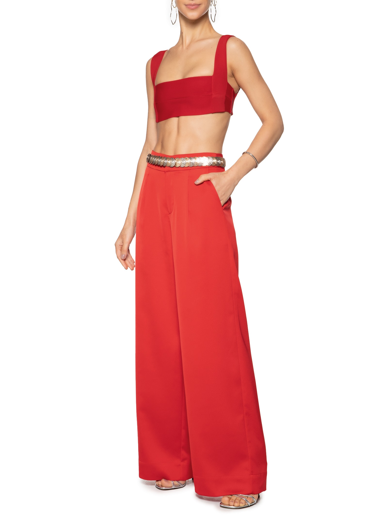 Calça Feminina Pantalona Acetinada Vermelho Market 33