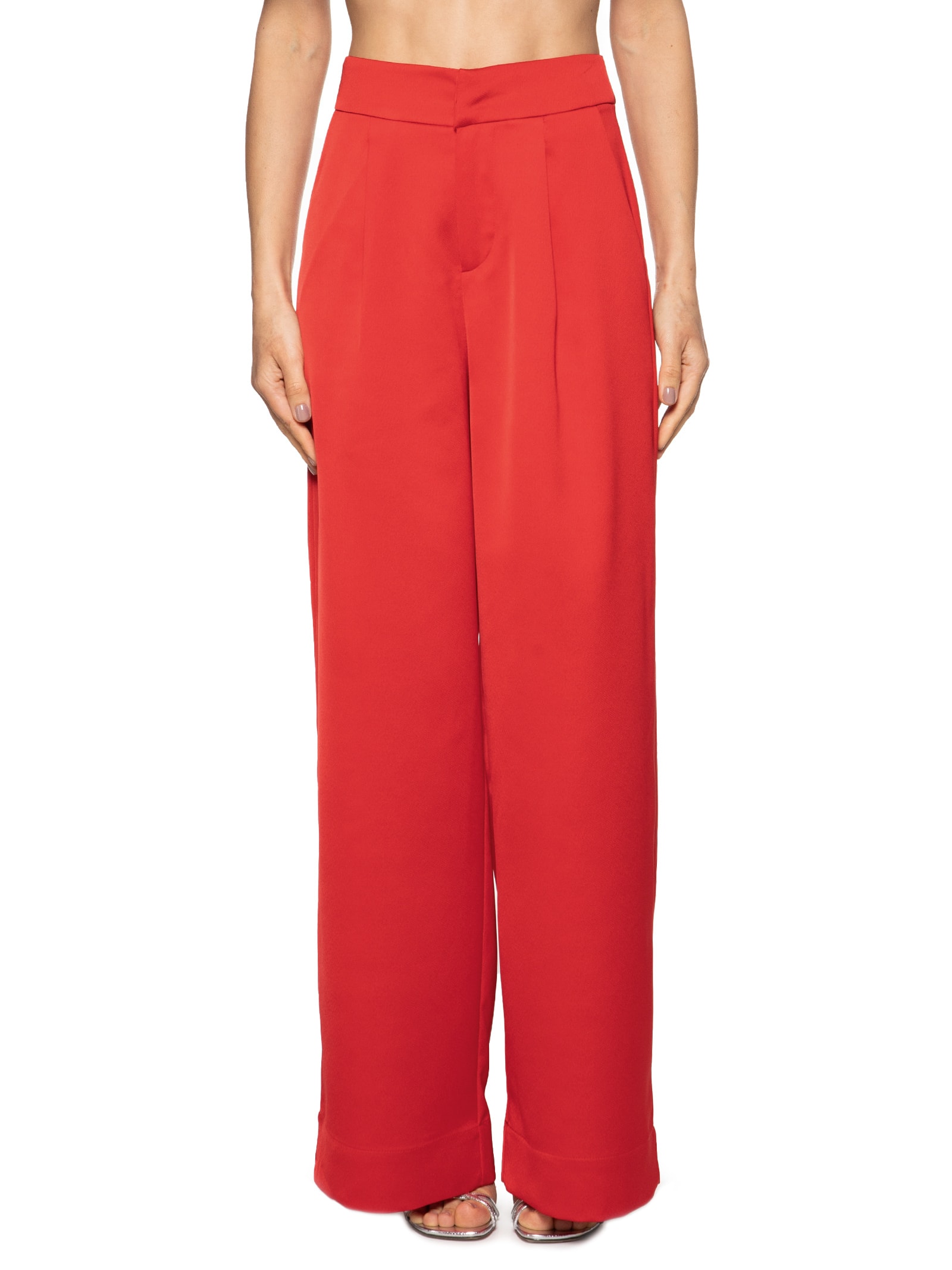 Calça Feminina Pantalona Acetinada Vermelho Market 33