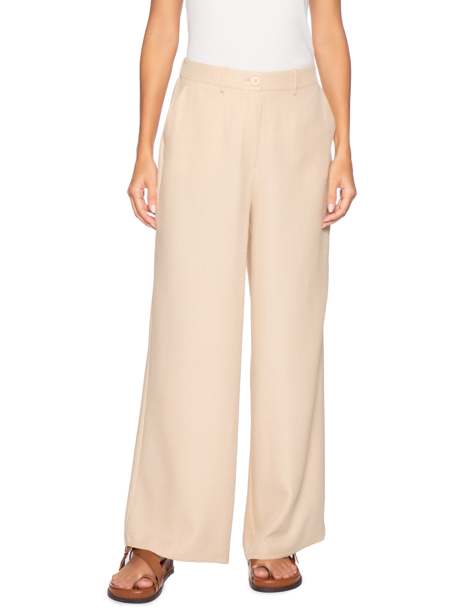 Calça Feminina Pantalona Alfaiataria Bege Basiq