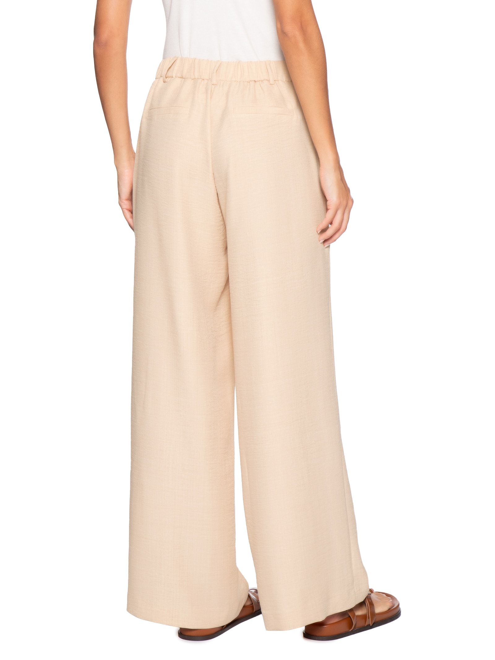 Calça Feminina Pantalona Alfaiataria Bege Basiq