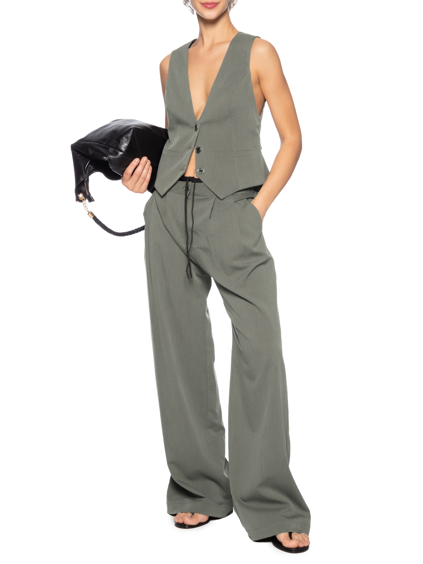 Calça Feminina Pantalona Alfaiataria Cinza  Animale Jeans