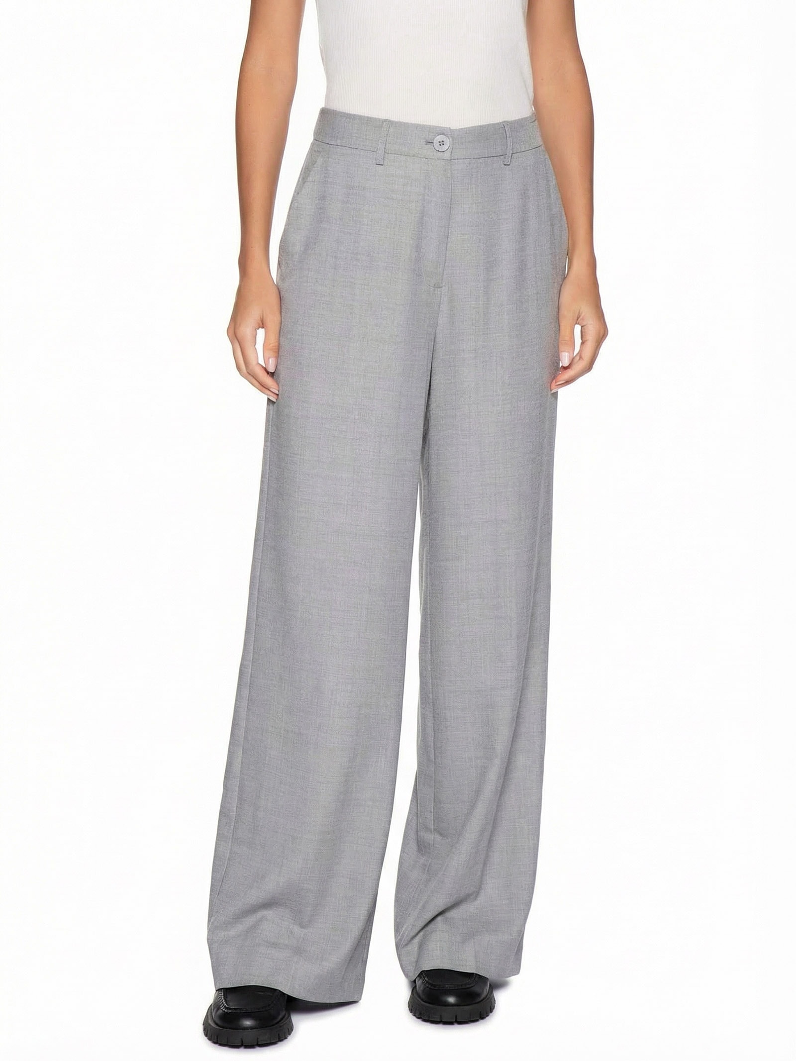 Calça Feminina Pantalona Alfaiataria Cinza Basiq