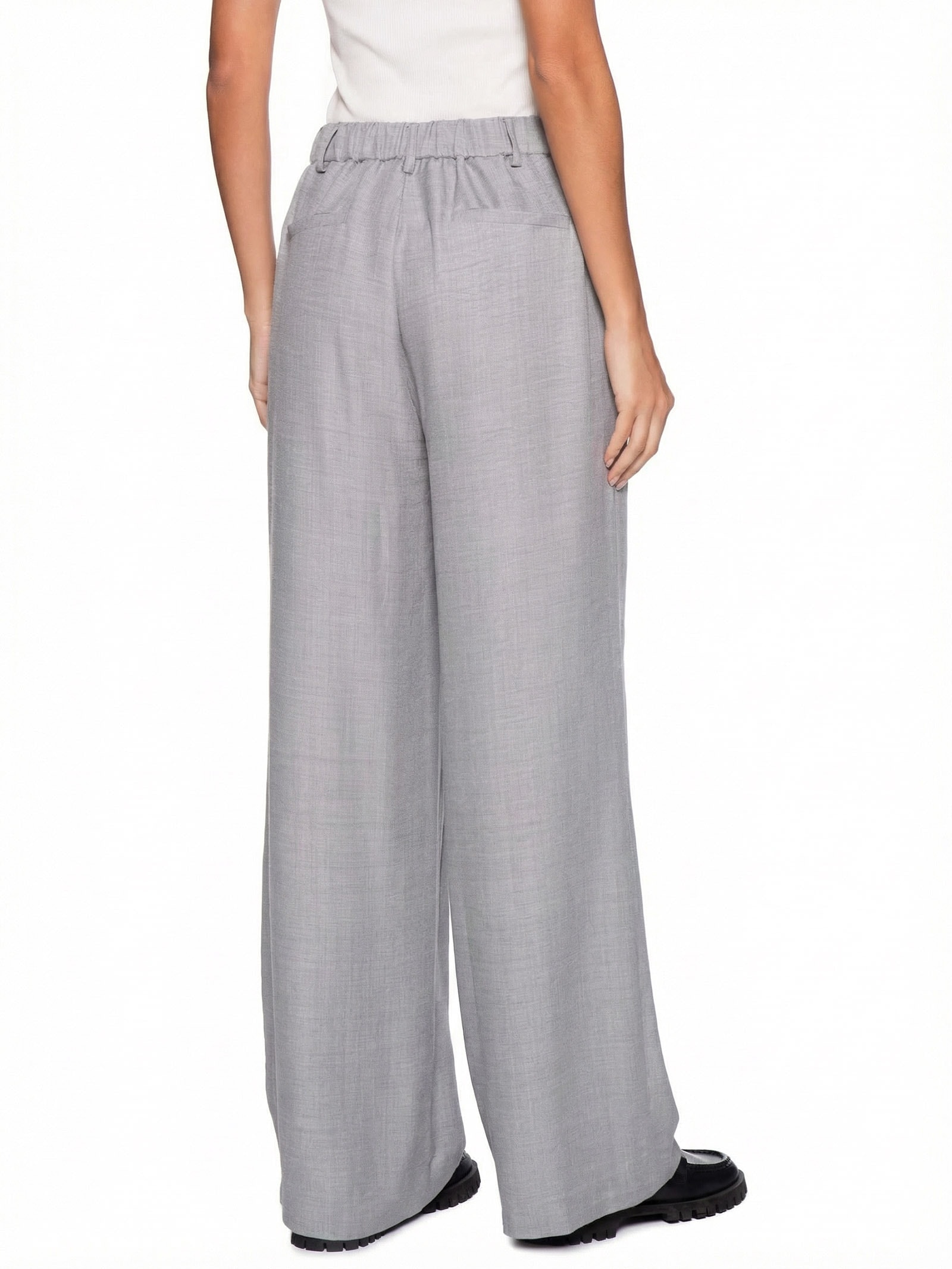 Calça Feminina Pantalona Alfaiataria Cinza Basiq
