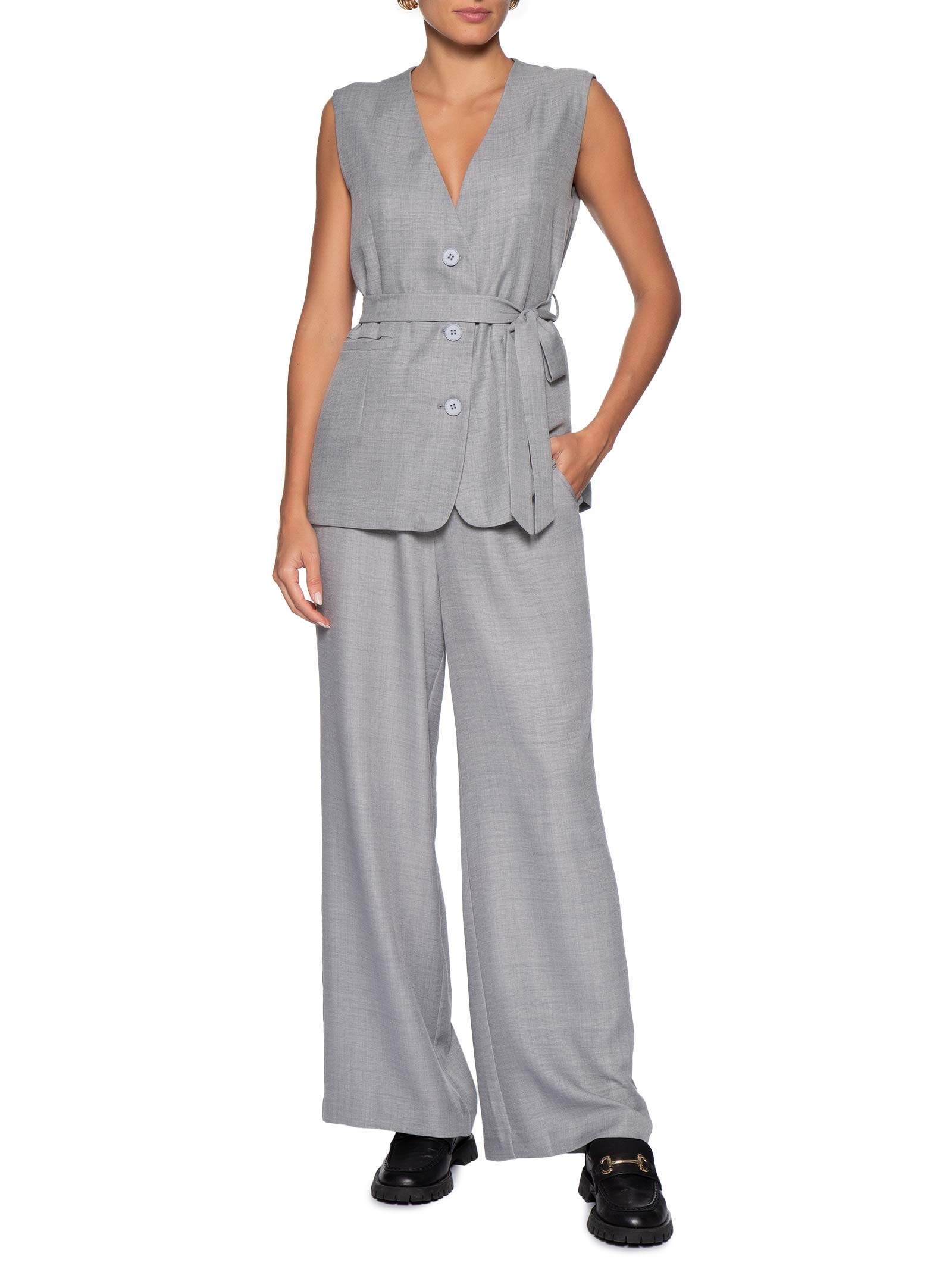 Calça Feminina Pantalona Alfaiataria Cinza Basiq