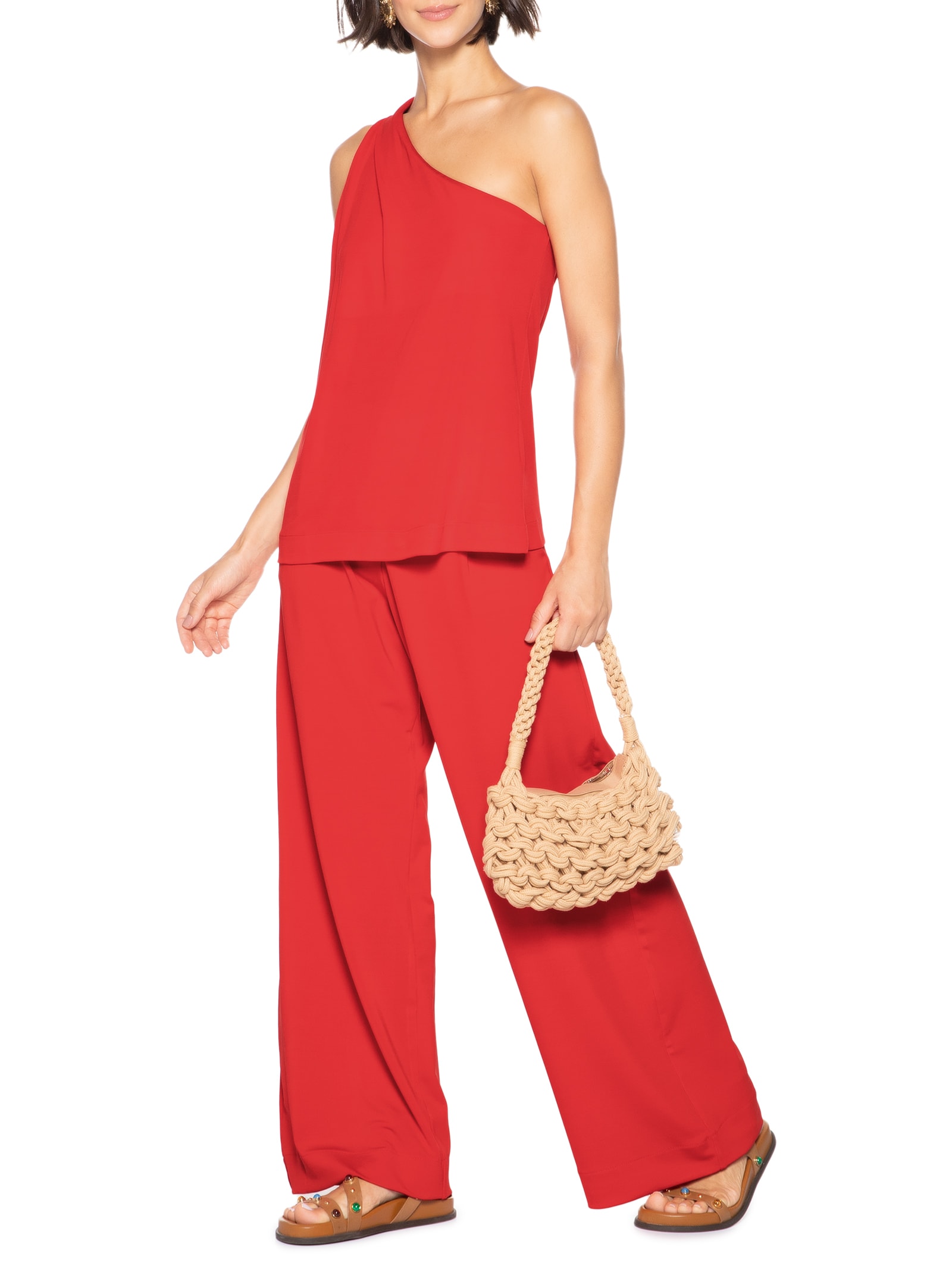 Calça Feminina Pantalona Alfaiataria Jersey Lab Vermelho Cantão