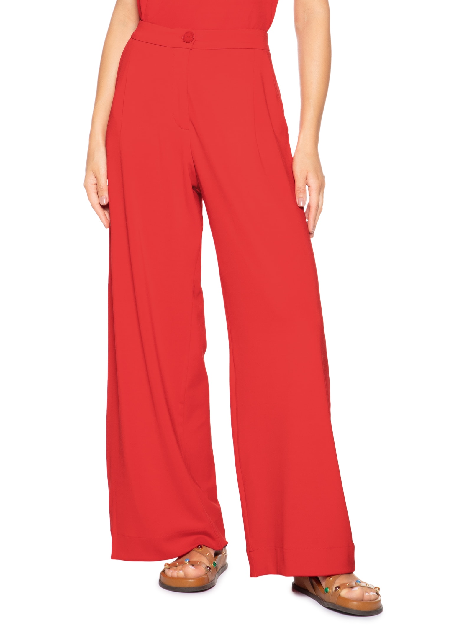 Calça Feminina Pantalona Alfaiataria Jersey Lab Vermelho Cantão