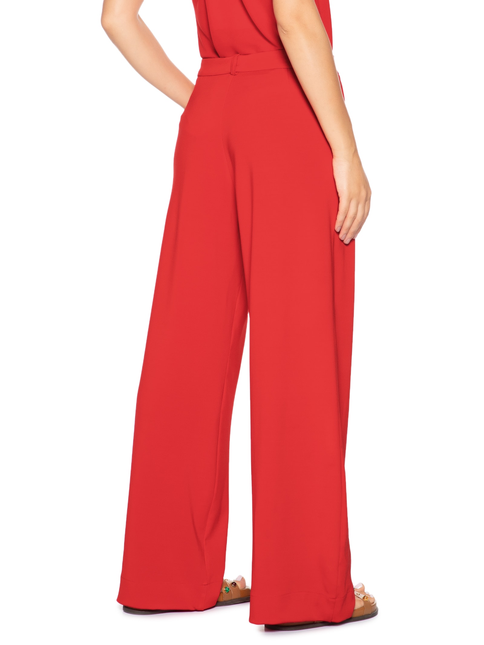 Calça Feminina Pantalona Alfaiataria Jersey Lab Vermelho Cantão