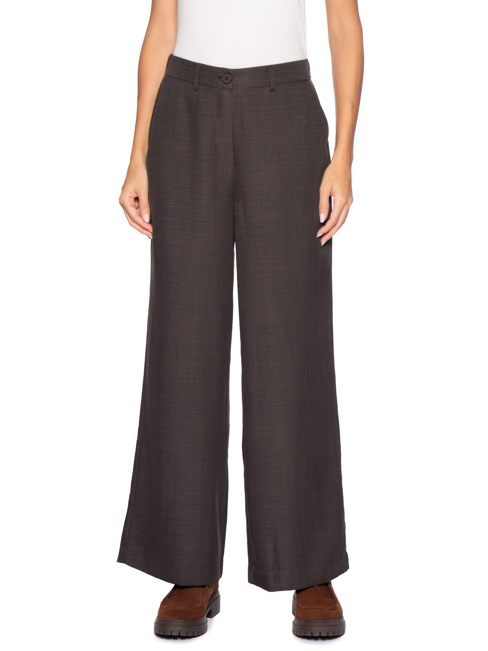 Calça Feminina Pantalona Alfaiataria Marrom Basiq