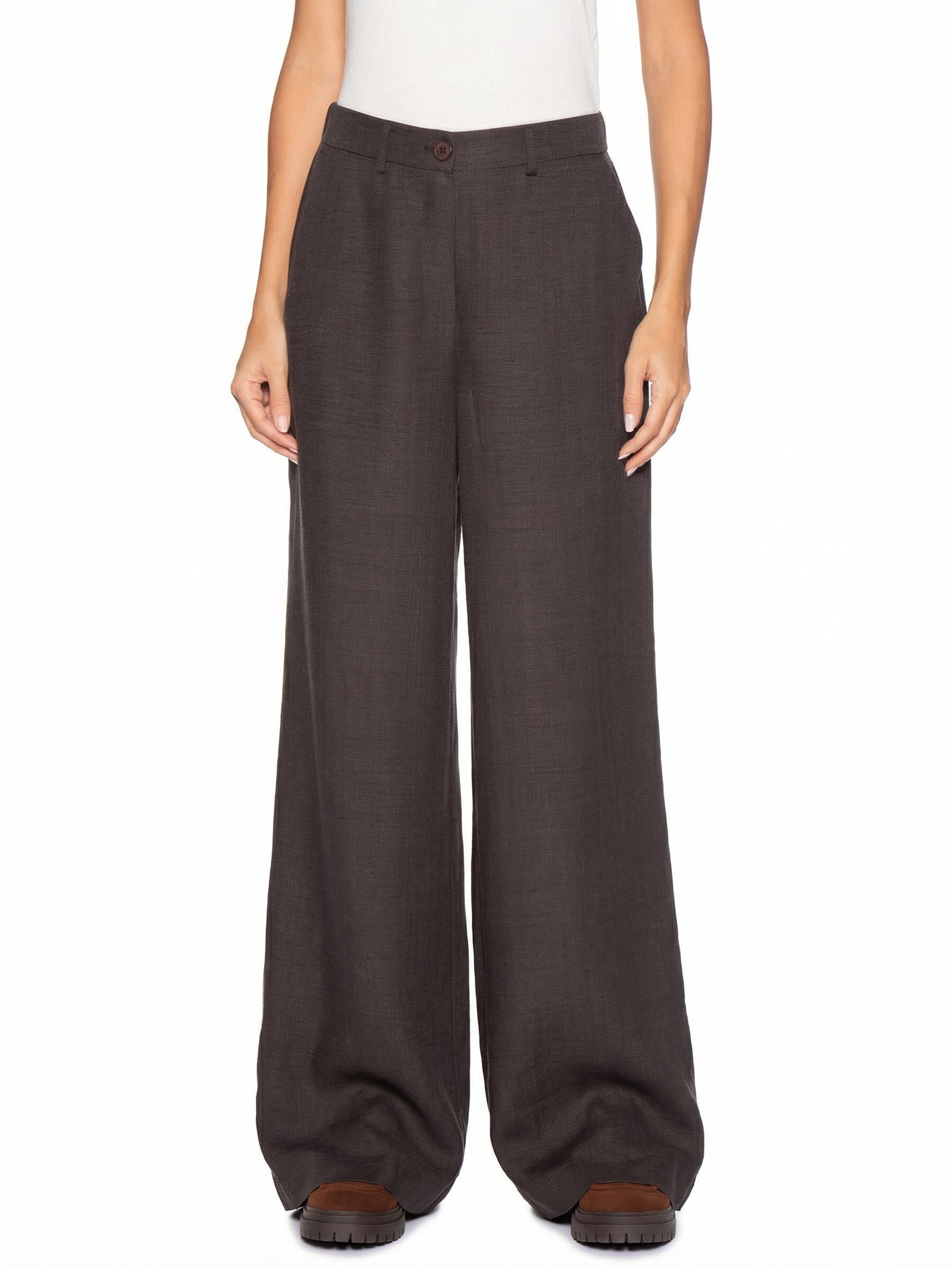 Calça Feminina Pantalona Alfaiataria Marrom Basiq