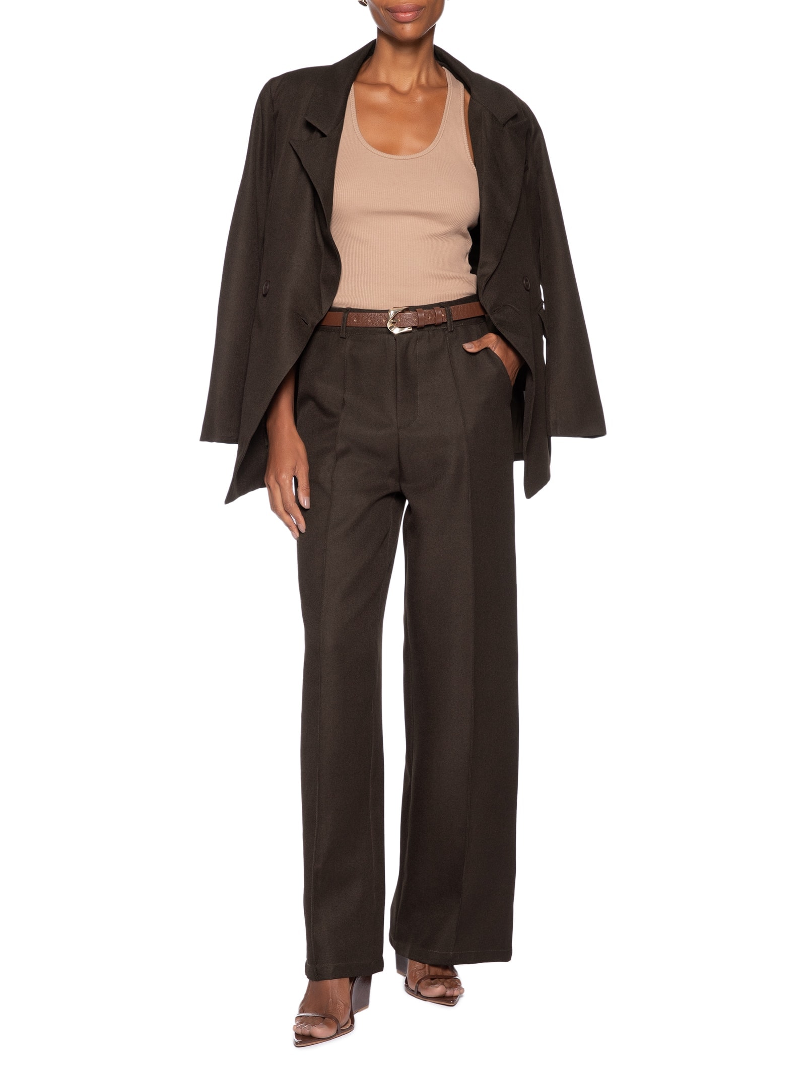 Calça Feminina Pantalona Alfaiataria Marrom '2Essential