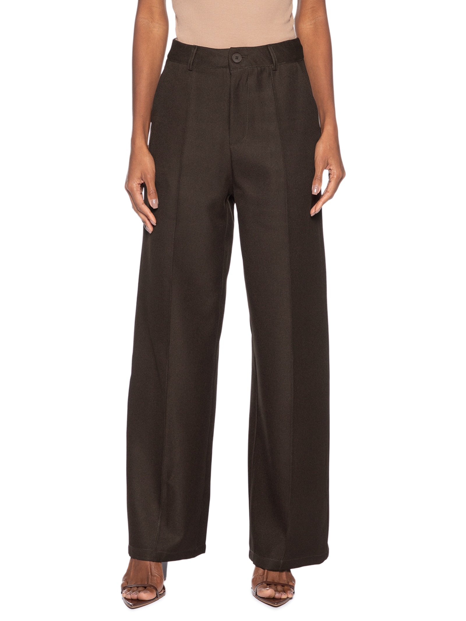 Calça Feminina Pantalona Alfaiataria Marrom '2Essential
