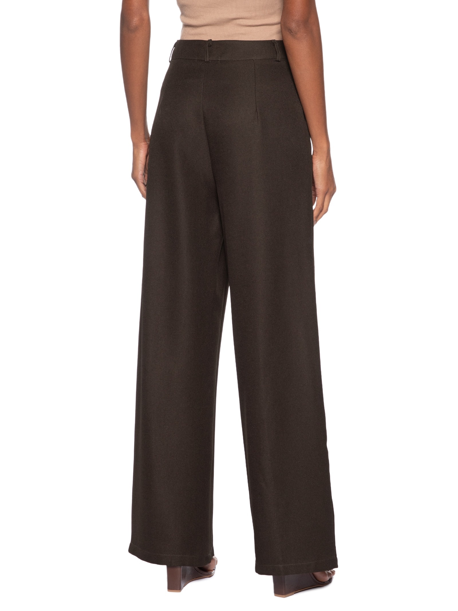 Calça Feminina Pantalona Alfaiataria Marrom '2Essential