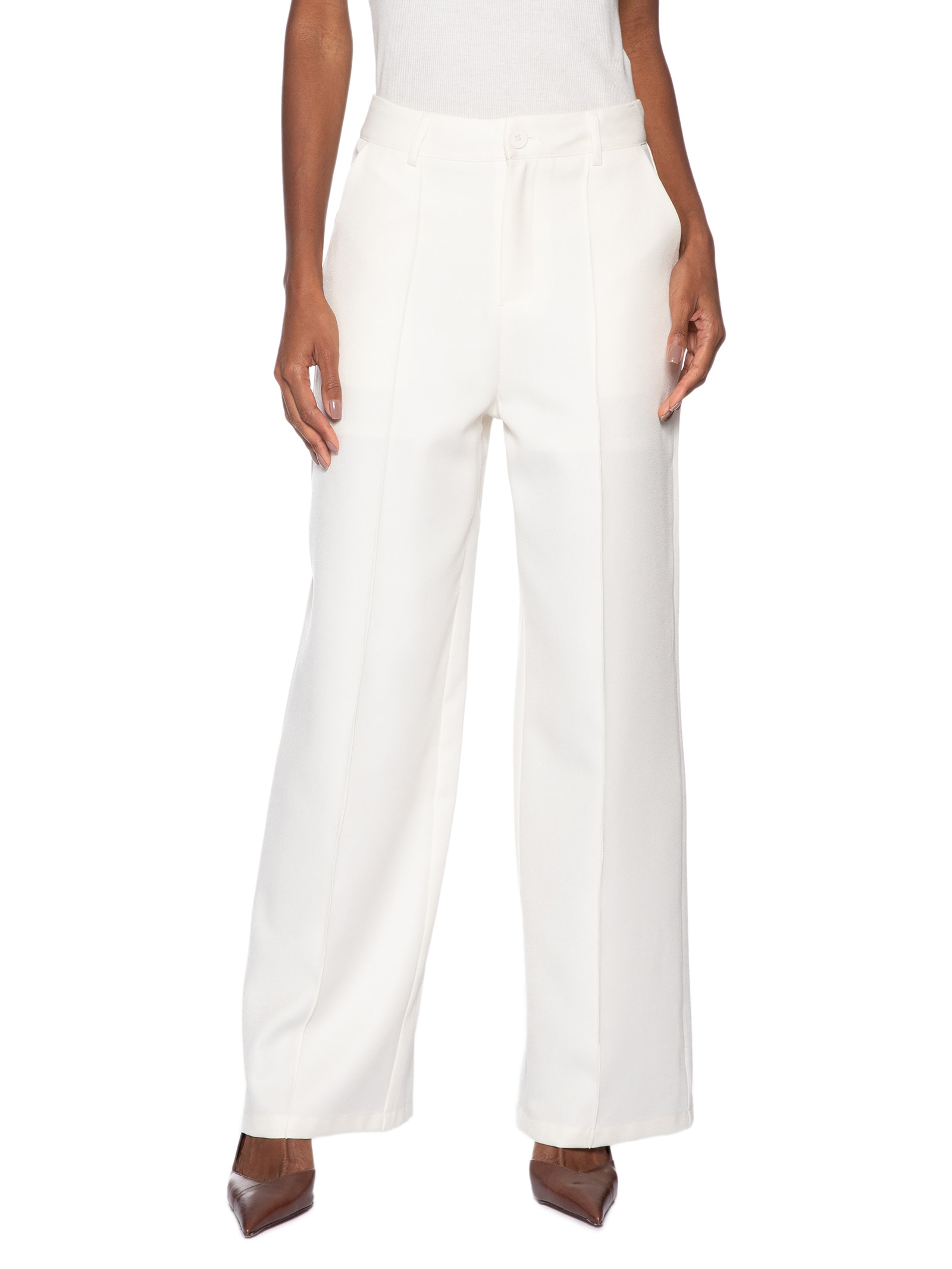 Calça Feminina Pantalona Alfaiataria Off White '2Essential