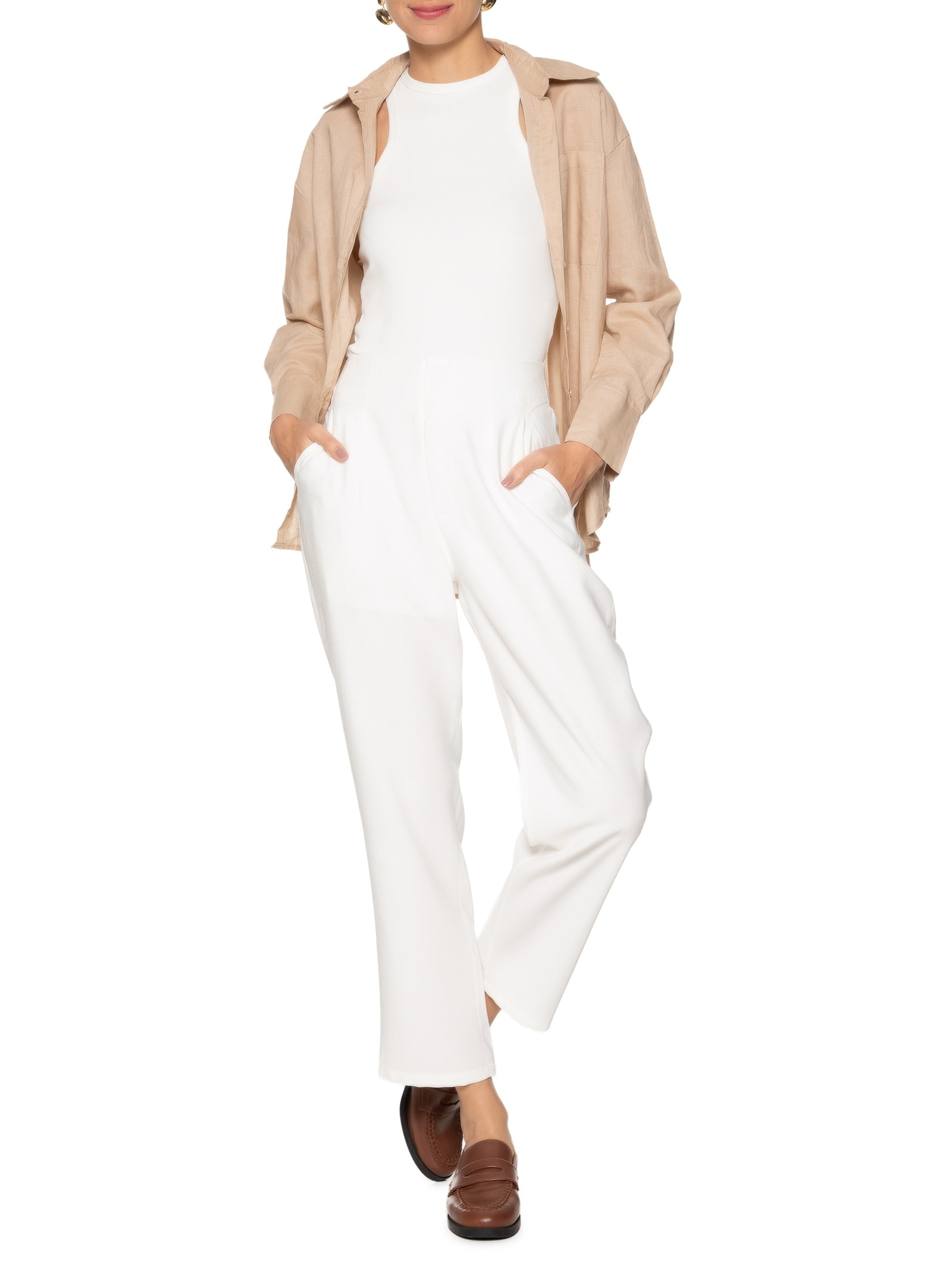 Calça Feminina Pantalona Alfaiataria – Branco Basiq