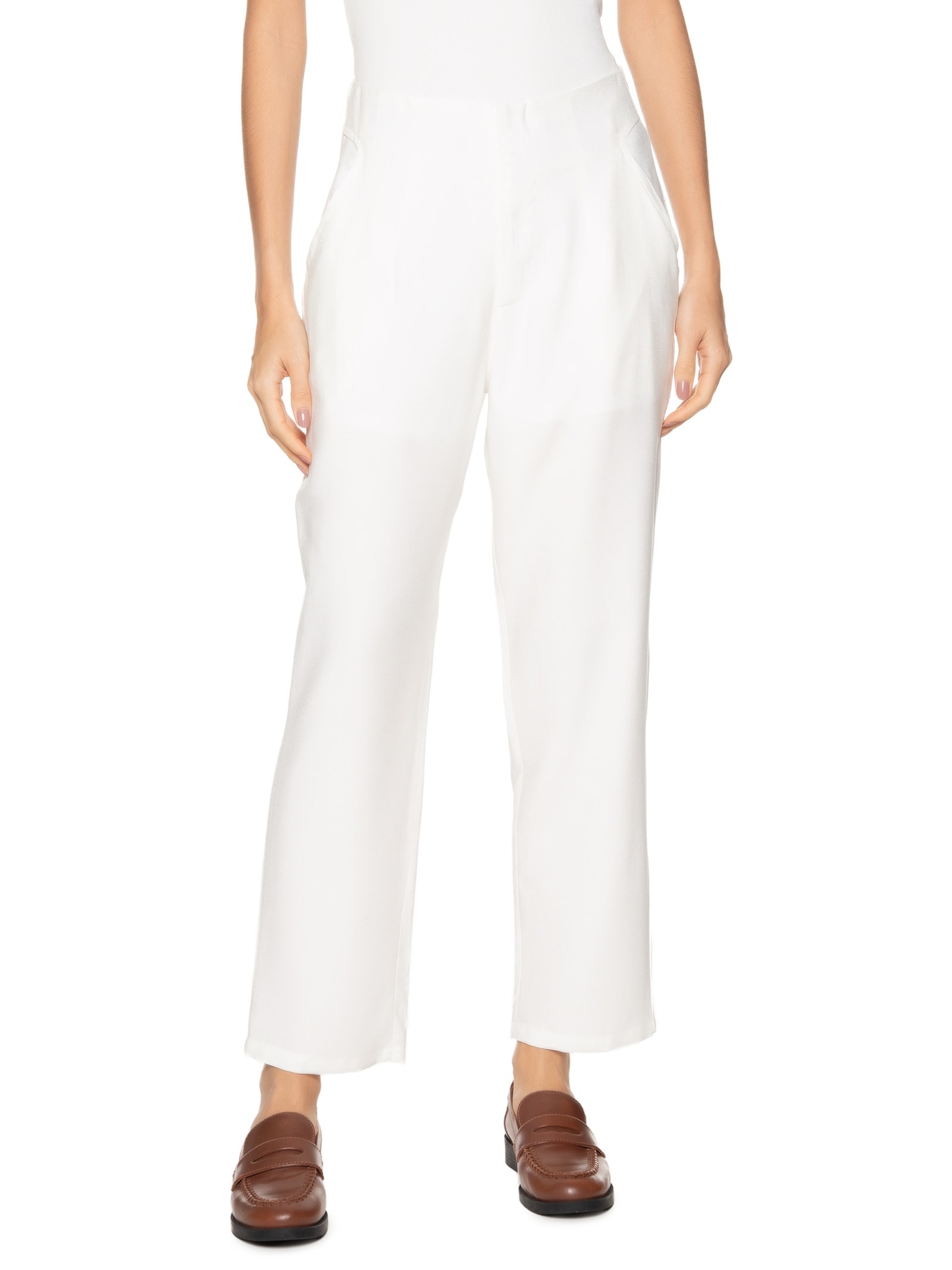 Calça Feminina Pantalona Alfaiataria – Branco Basiq
