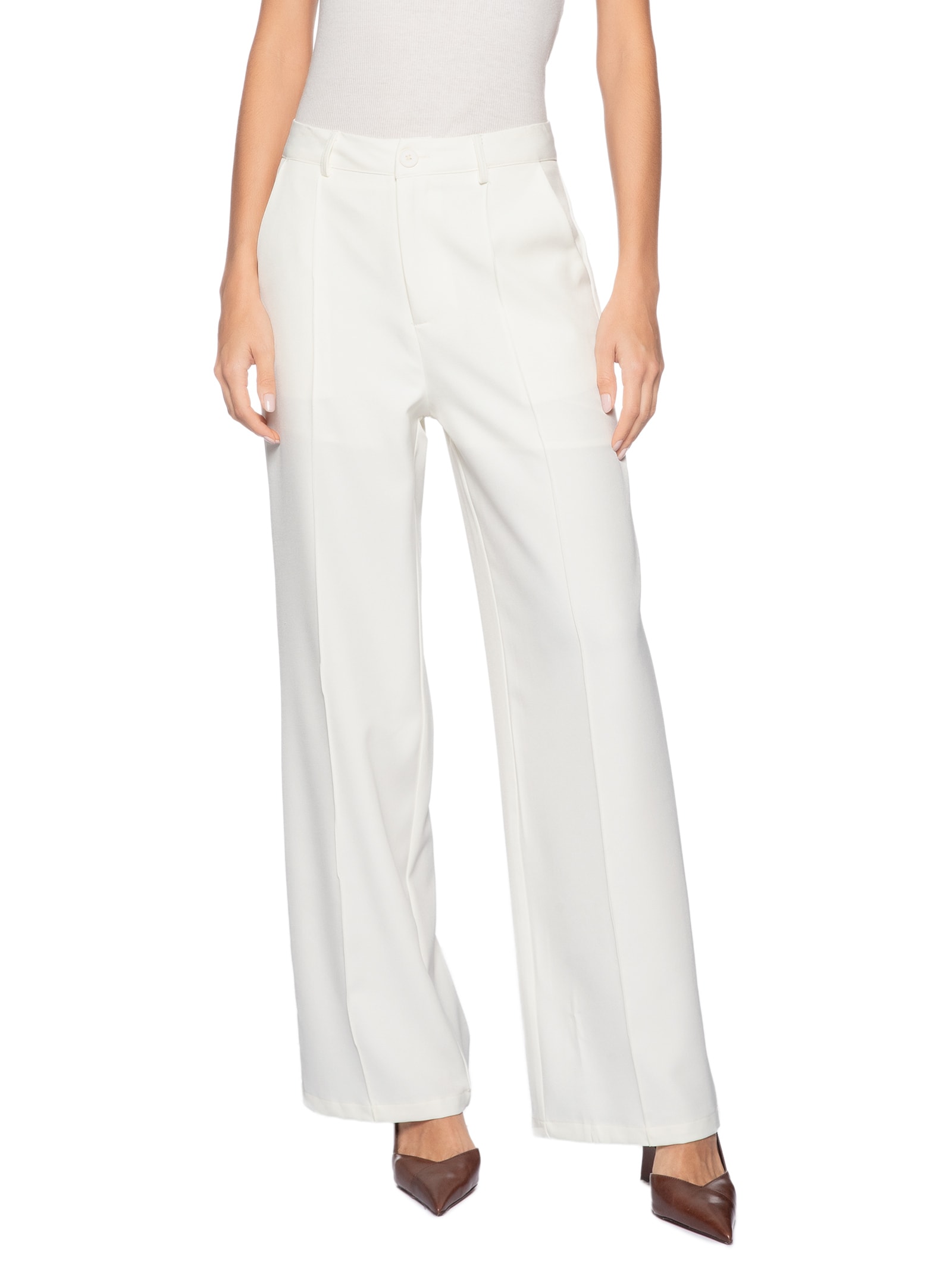 Calça Feminina Pantalona Alfaiataria – Branco '2Essential