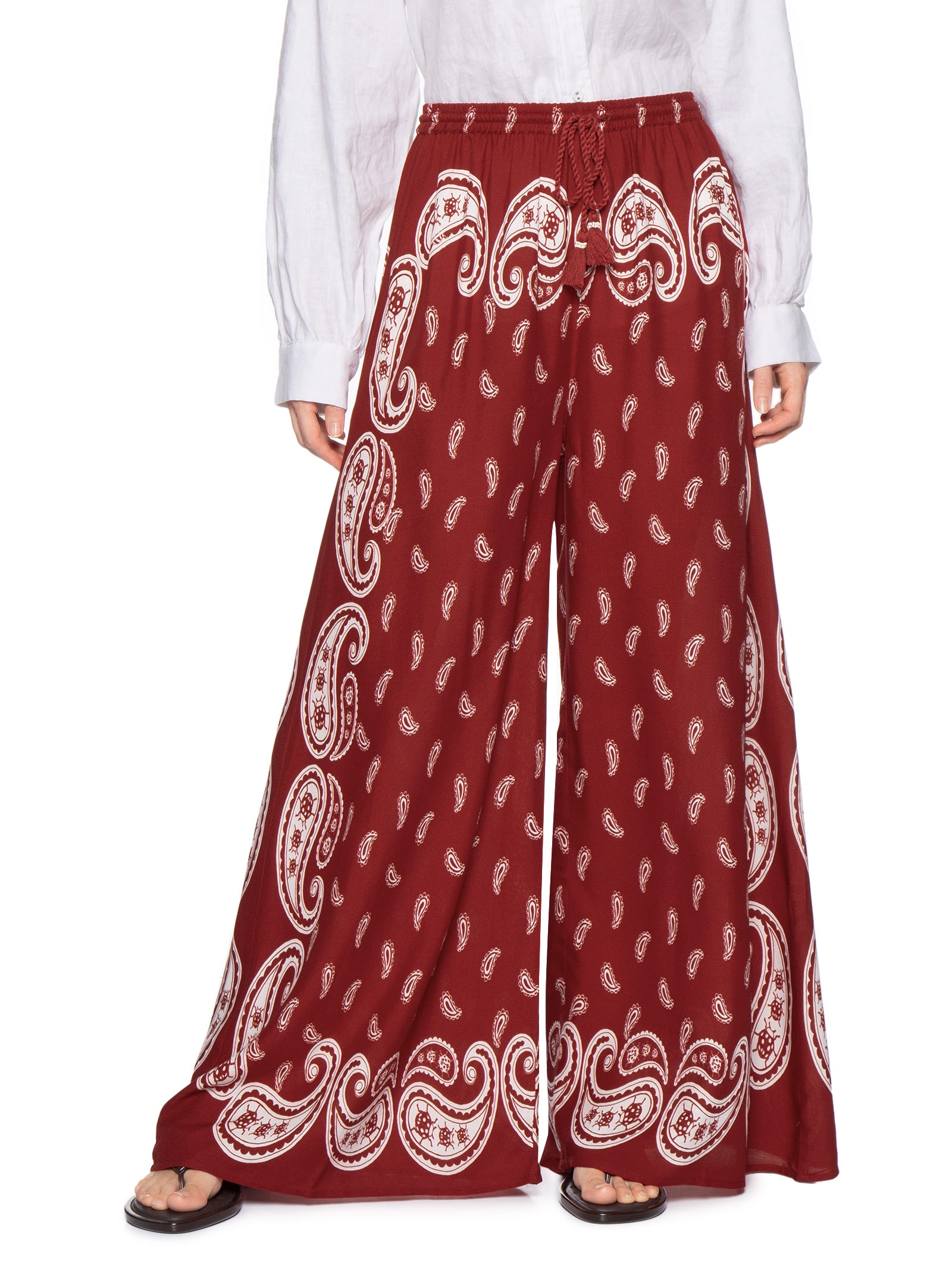 Calça Feminina Pantalona Bandana Jardim Vermelho Farm Praia