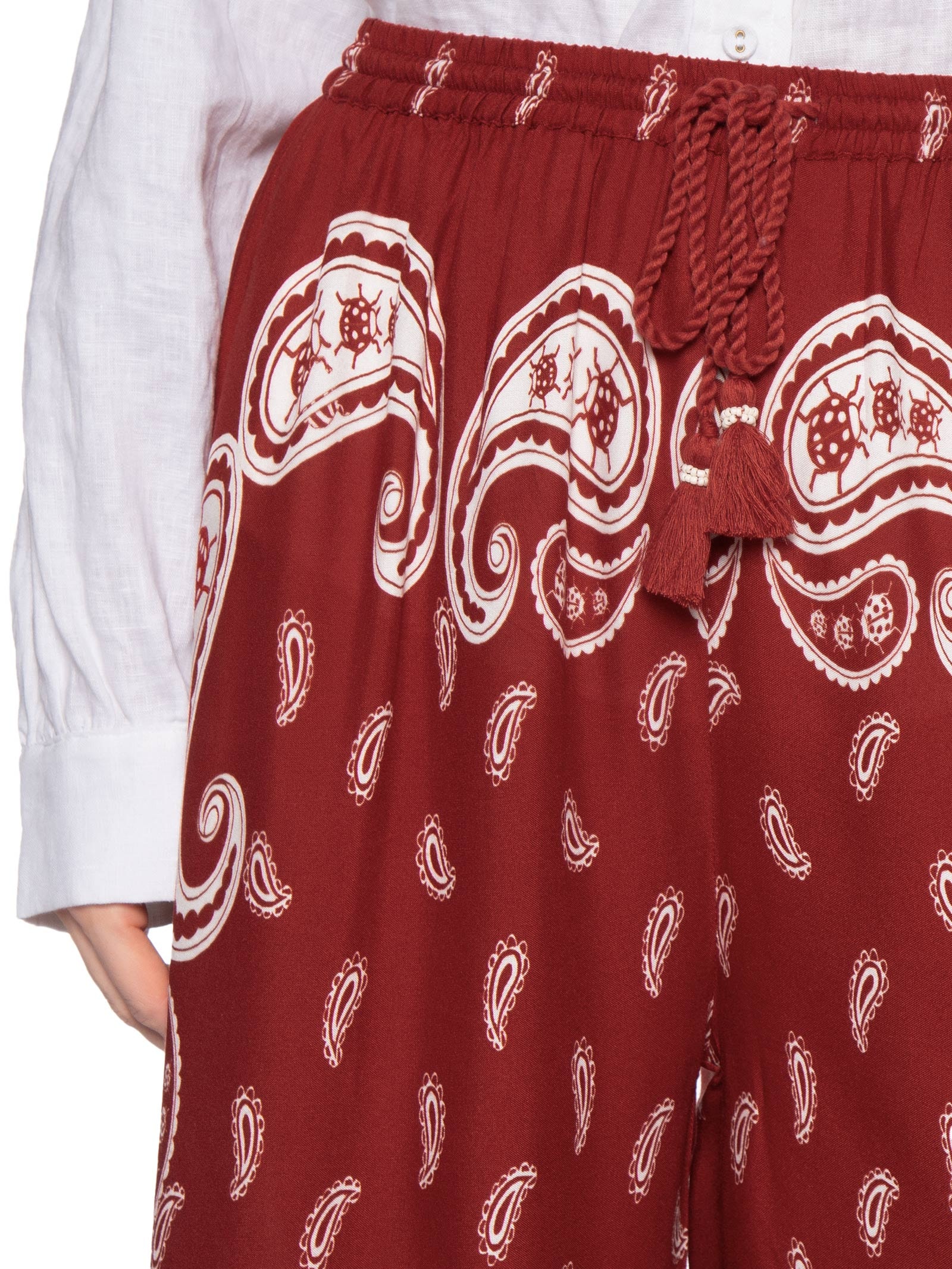 Calça Feminina Pantalona Bandana Jardim Vermelho Farm Praia