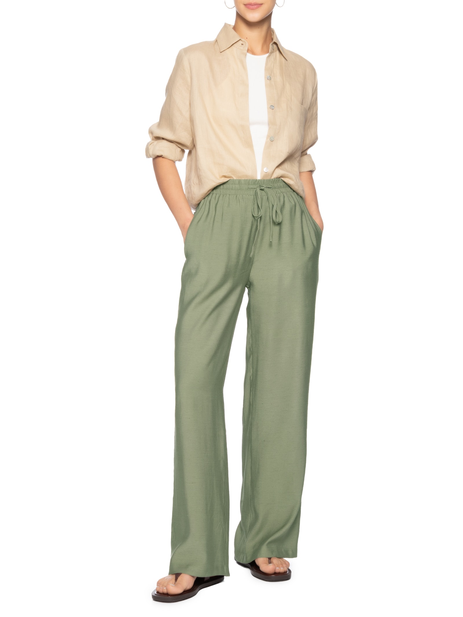 Calça Feminina Pantalona Básica Verde Basiq