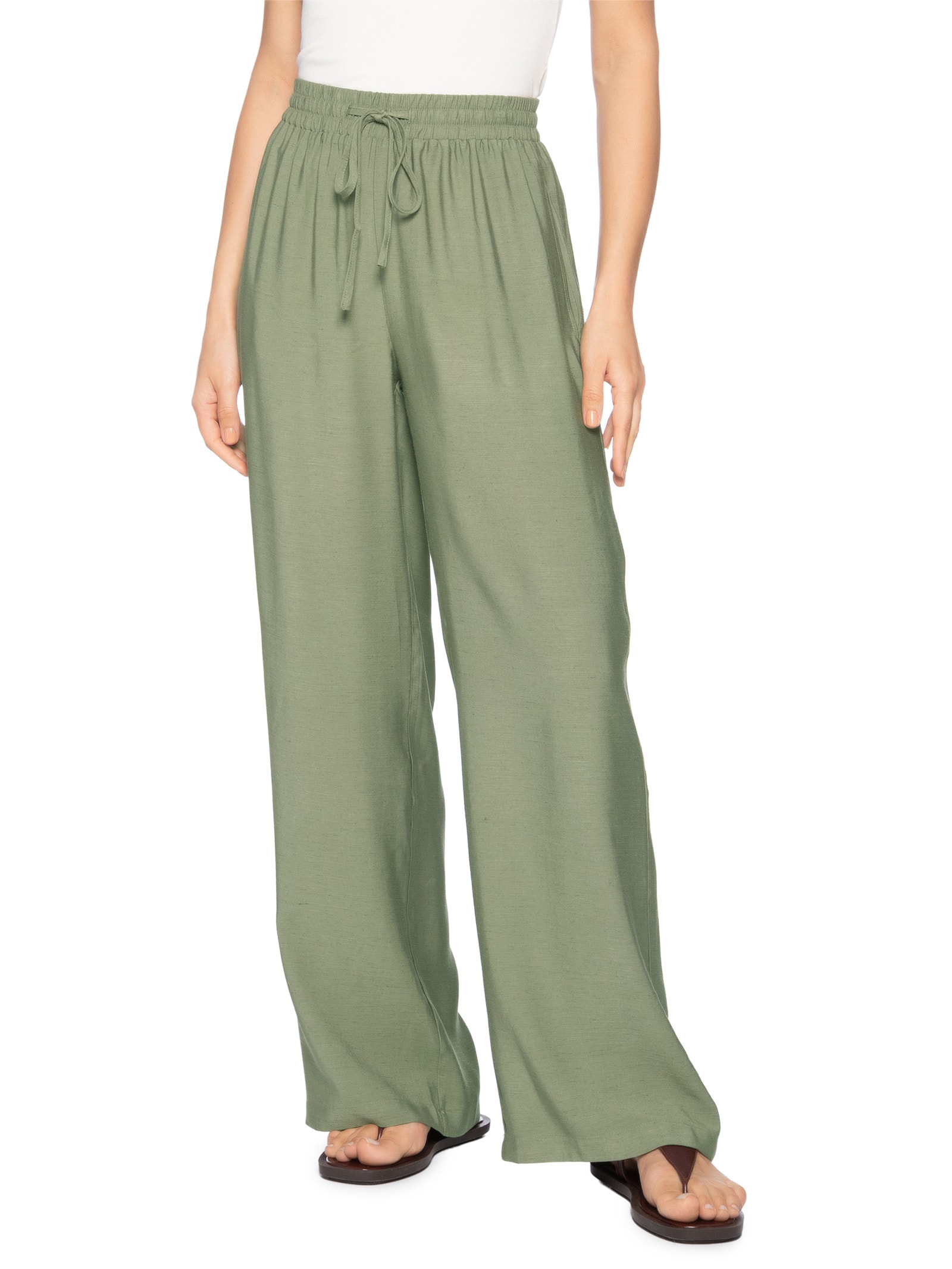 Calça Feminina Pantalona Básica Verde Basiq