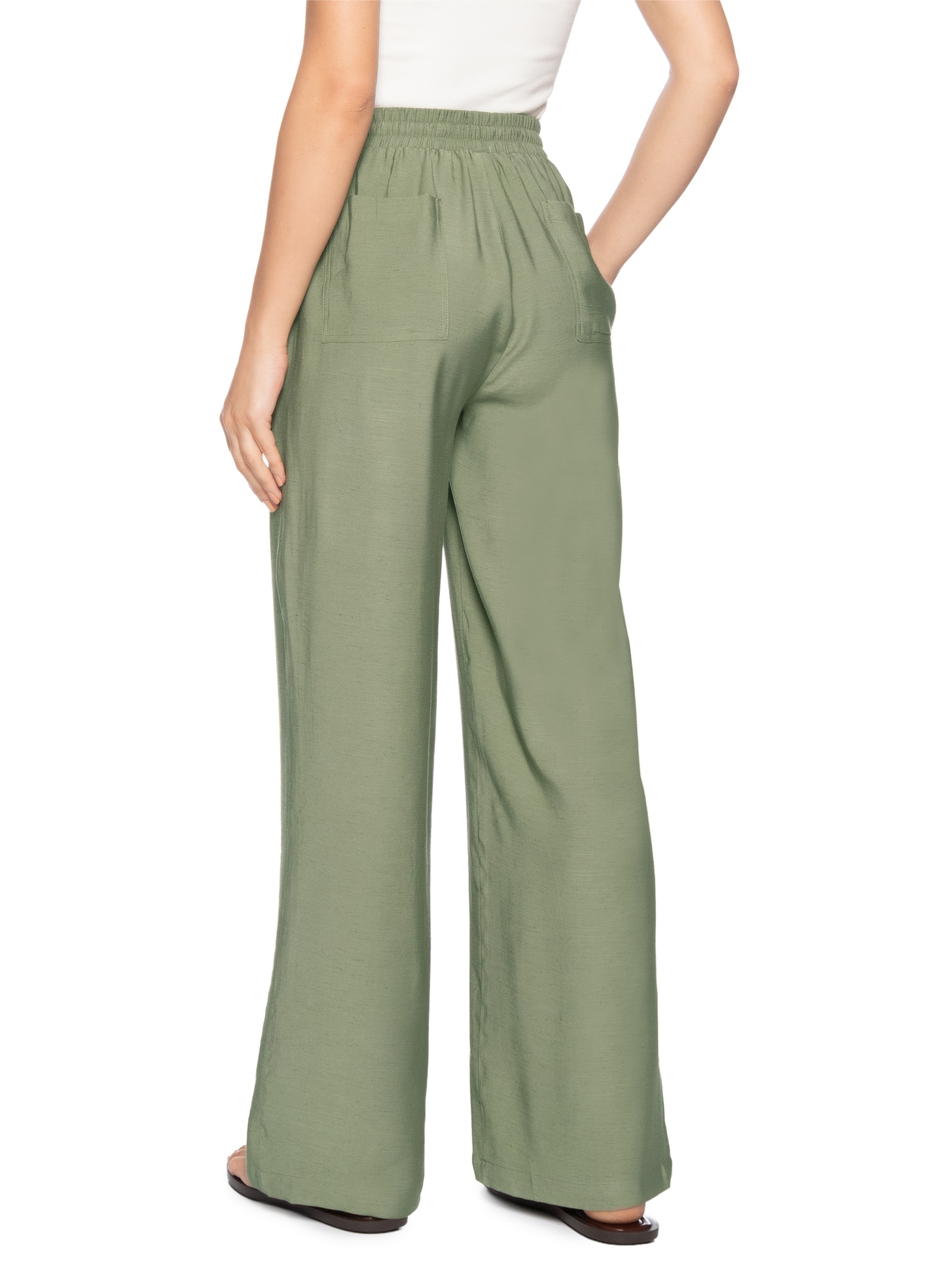 Calça Feminina Pantalona Básica Verde Basiq
