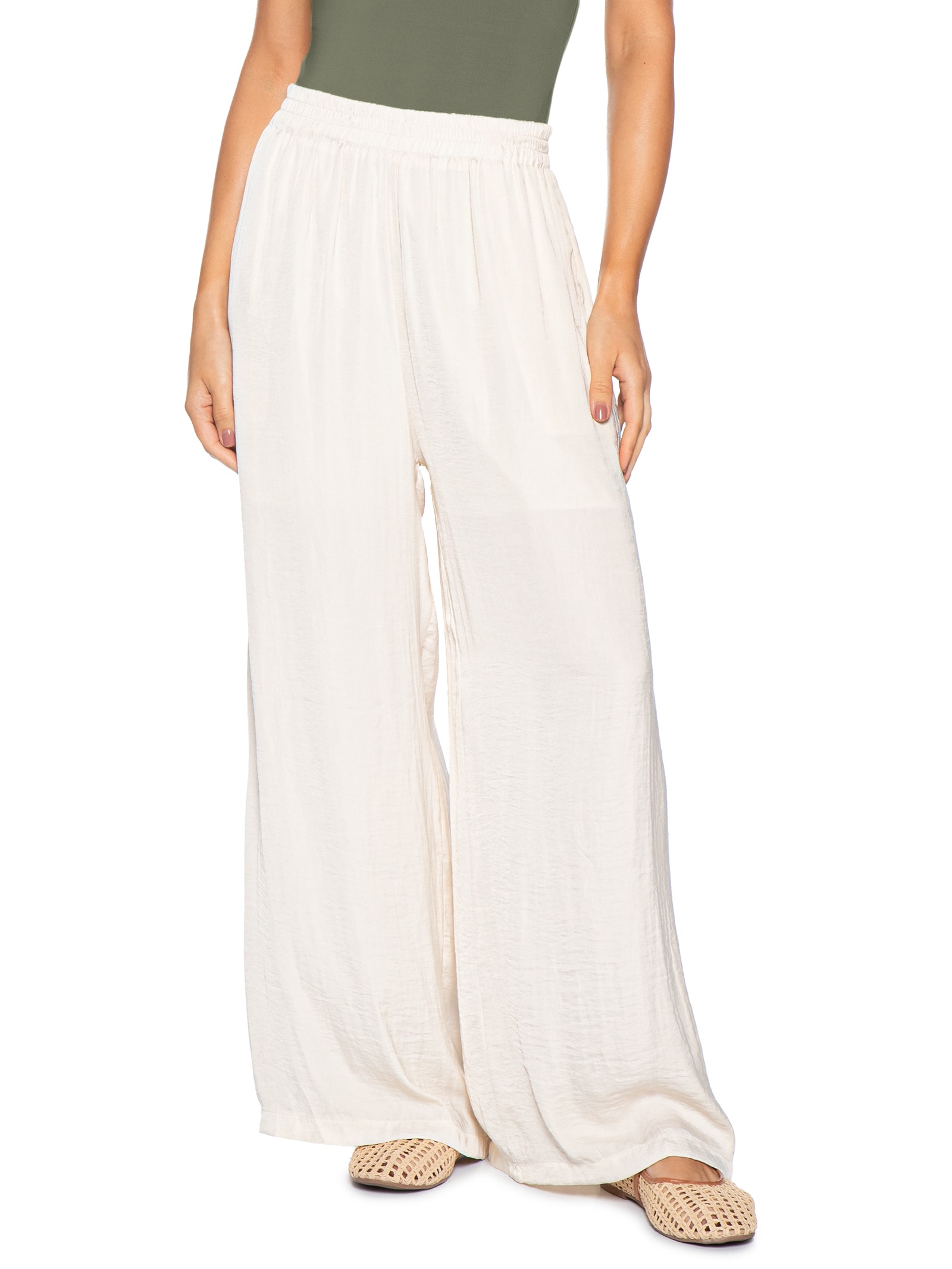 Calça Feminina Pantalona Bege Basiq