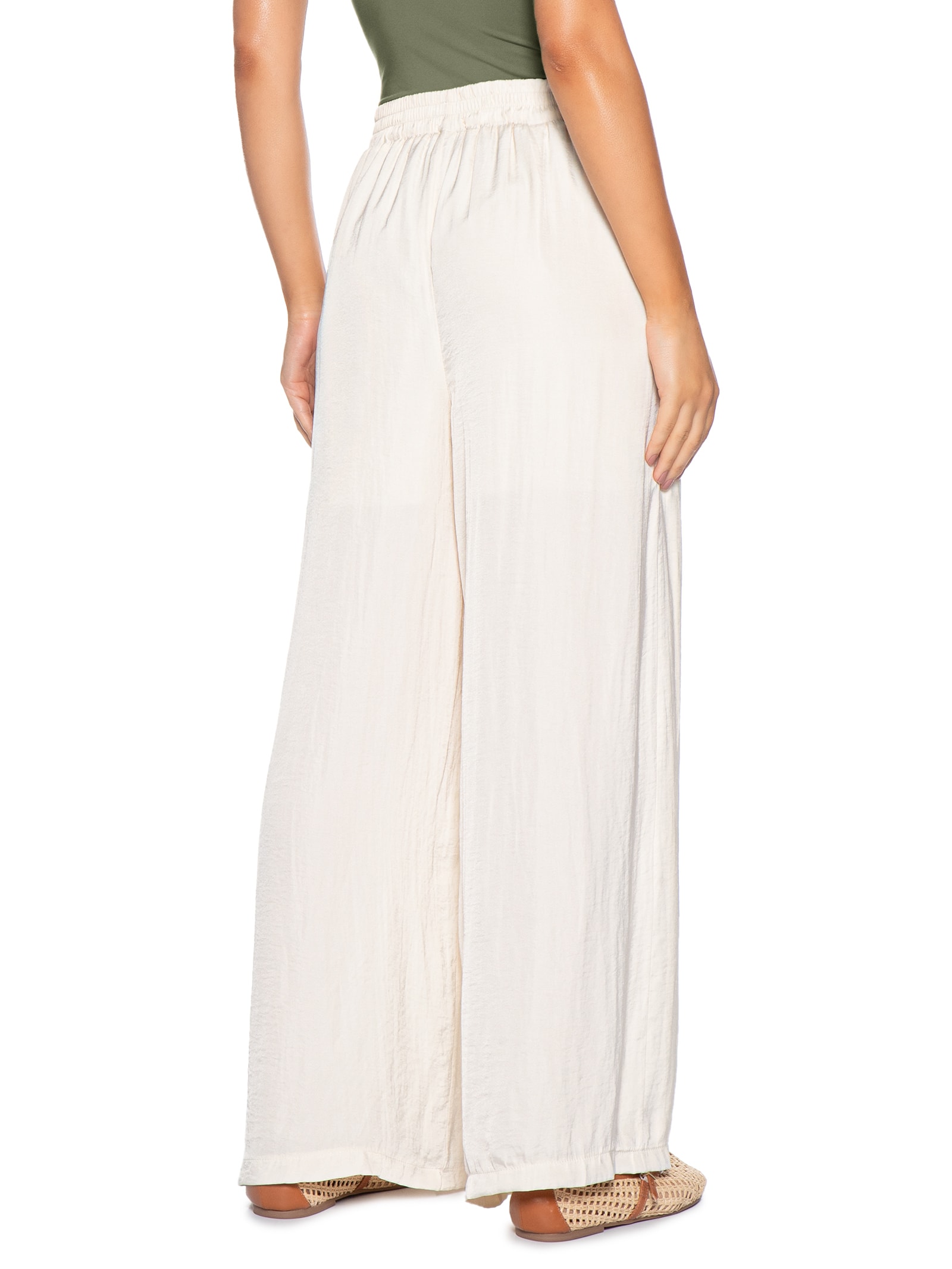 Calça Feminina Pantalona Bege Basiq