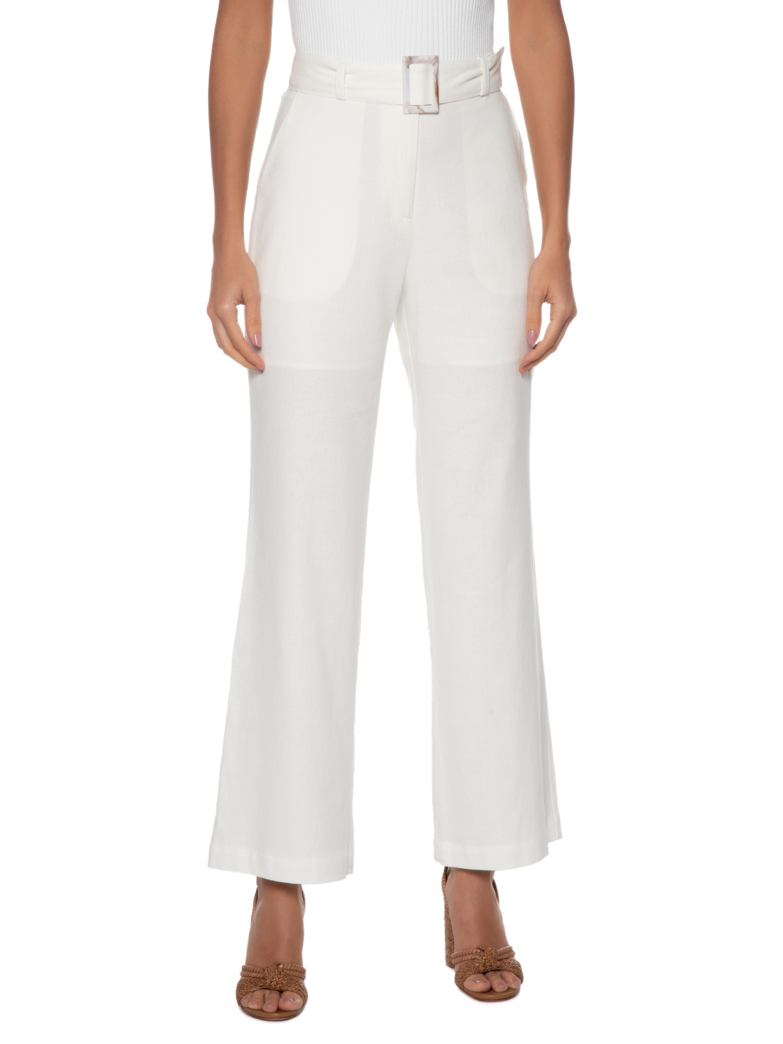 Calça Feminina Pantalona Bolsos Laterais - Branco - Mob