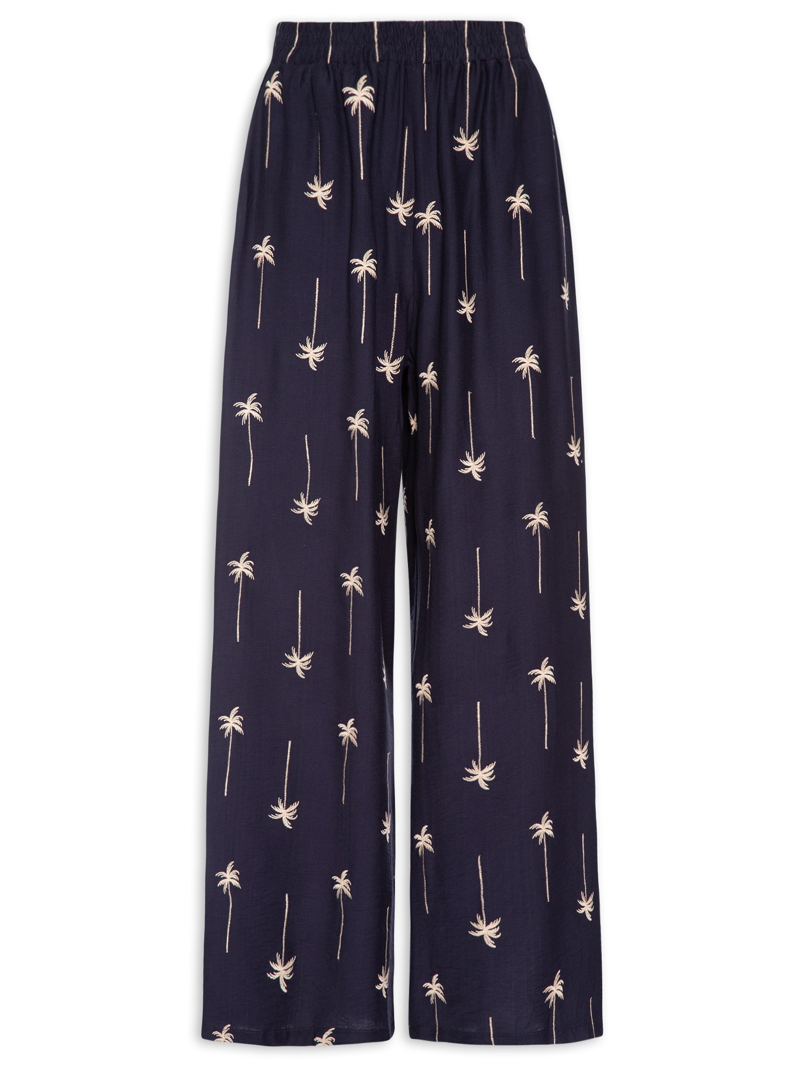 Calça Feminina Pantalona Bordada Azul Market 33