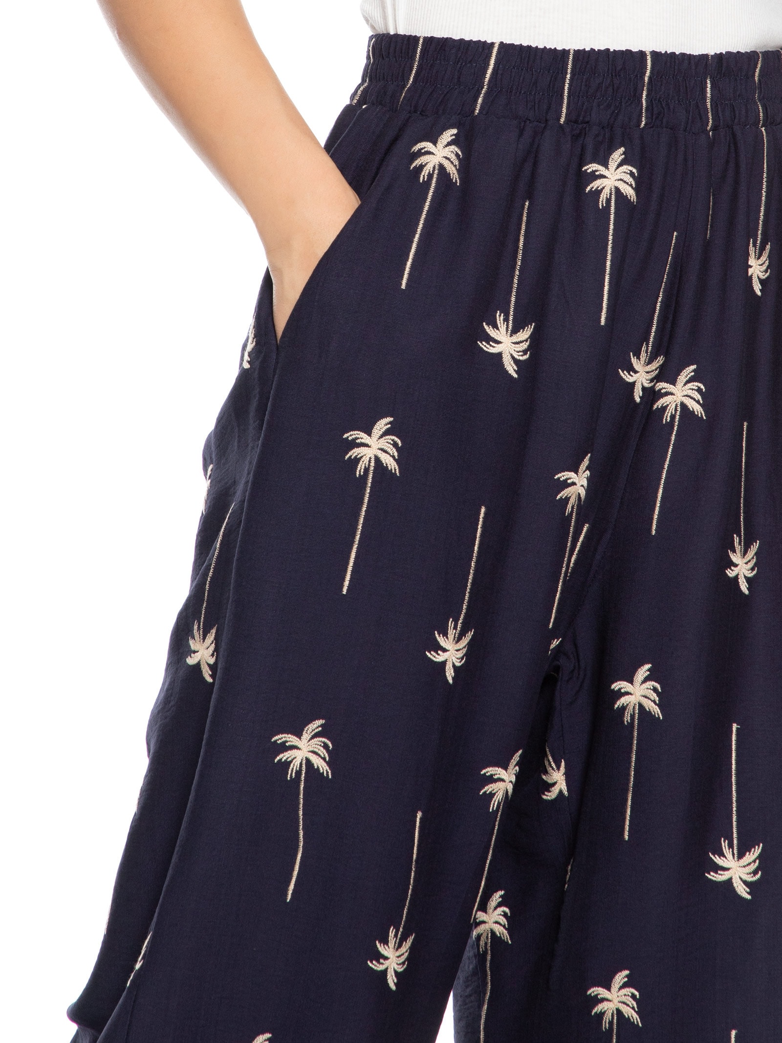 Calça Feminina Pantalona Bordada Azul Market 33