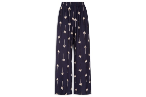 Calça Feminina Pantalona Bordada - Azul