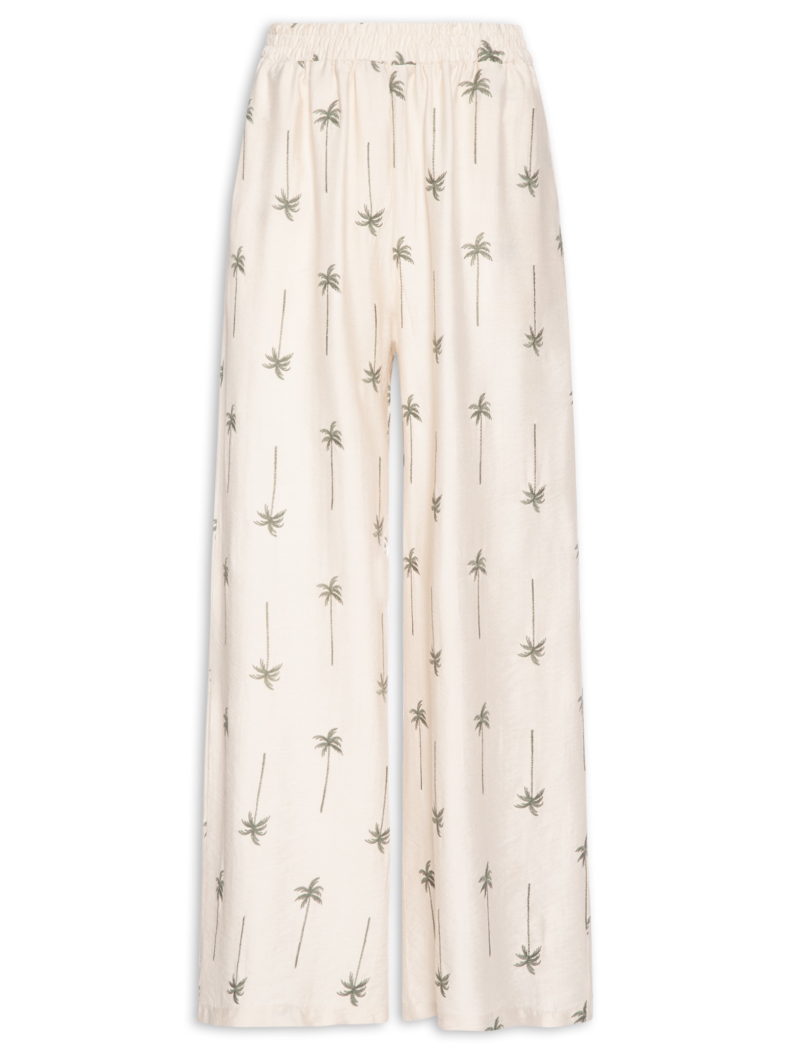 Calça Feminina Pantalona Bordada Bege Market 33