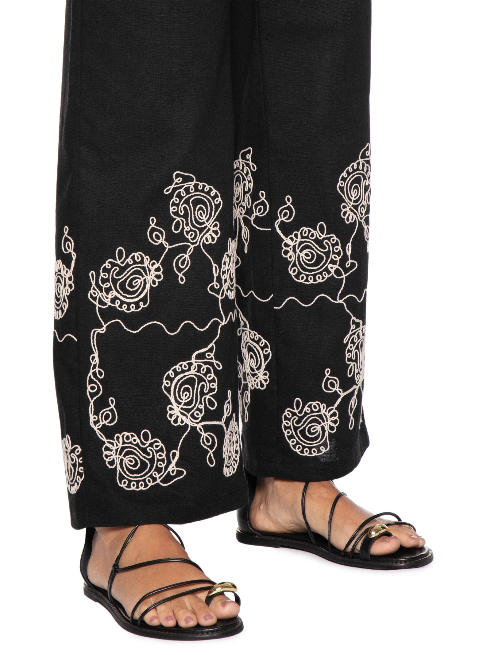 Calça Feminina Pantalona Bordada Preto '2Essential